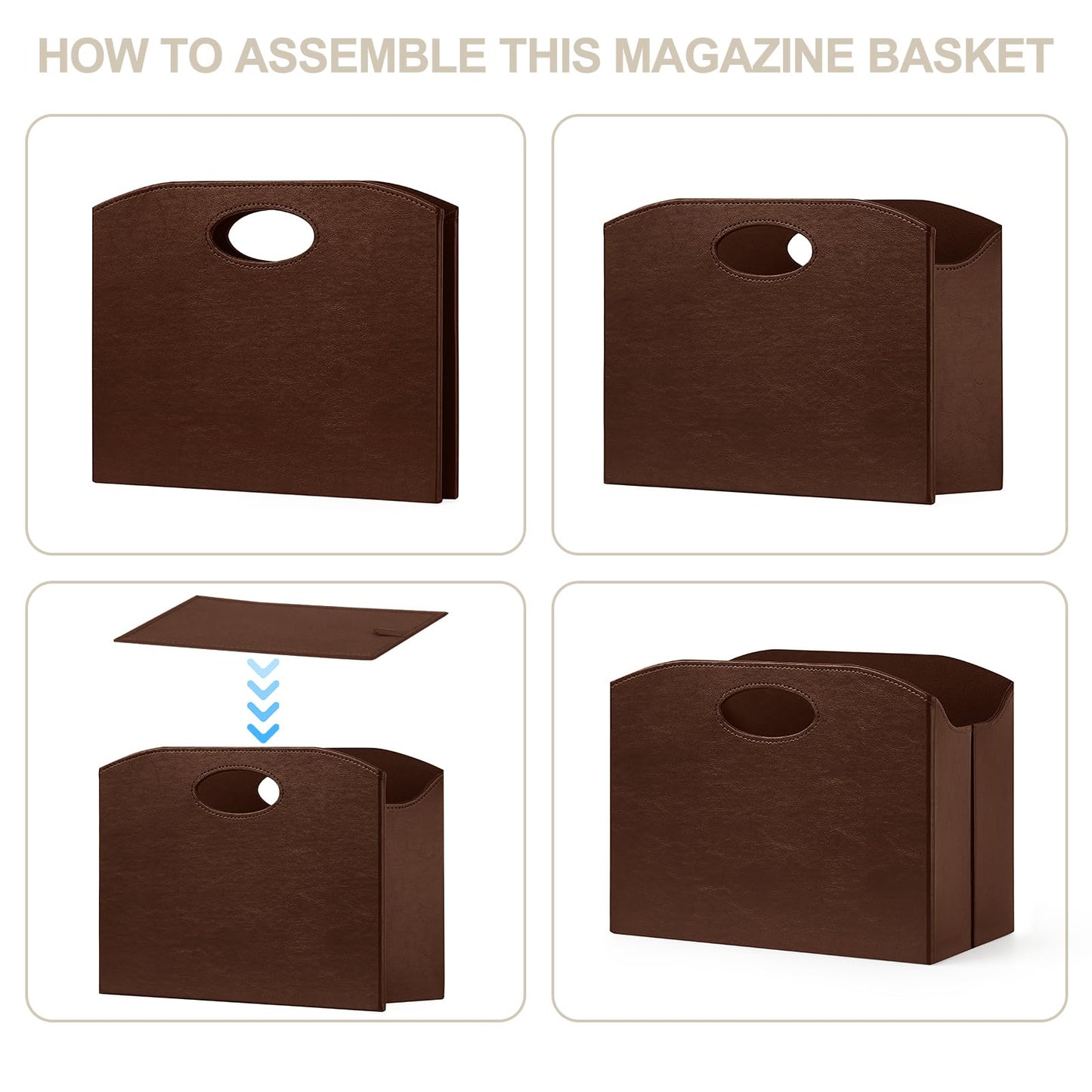 PreTidy Magazine Rack Floor foldable Magazine Holders Basket Organizer Newspaper Storage Bin Organizer for Home Document File Holder brown