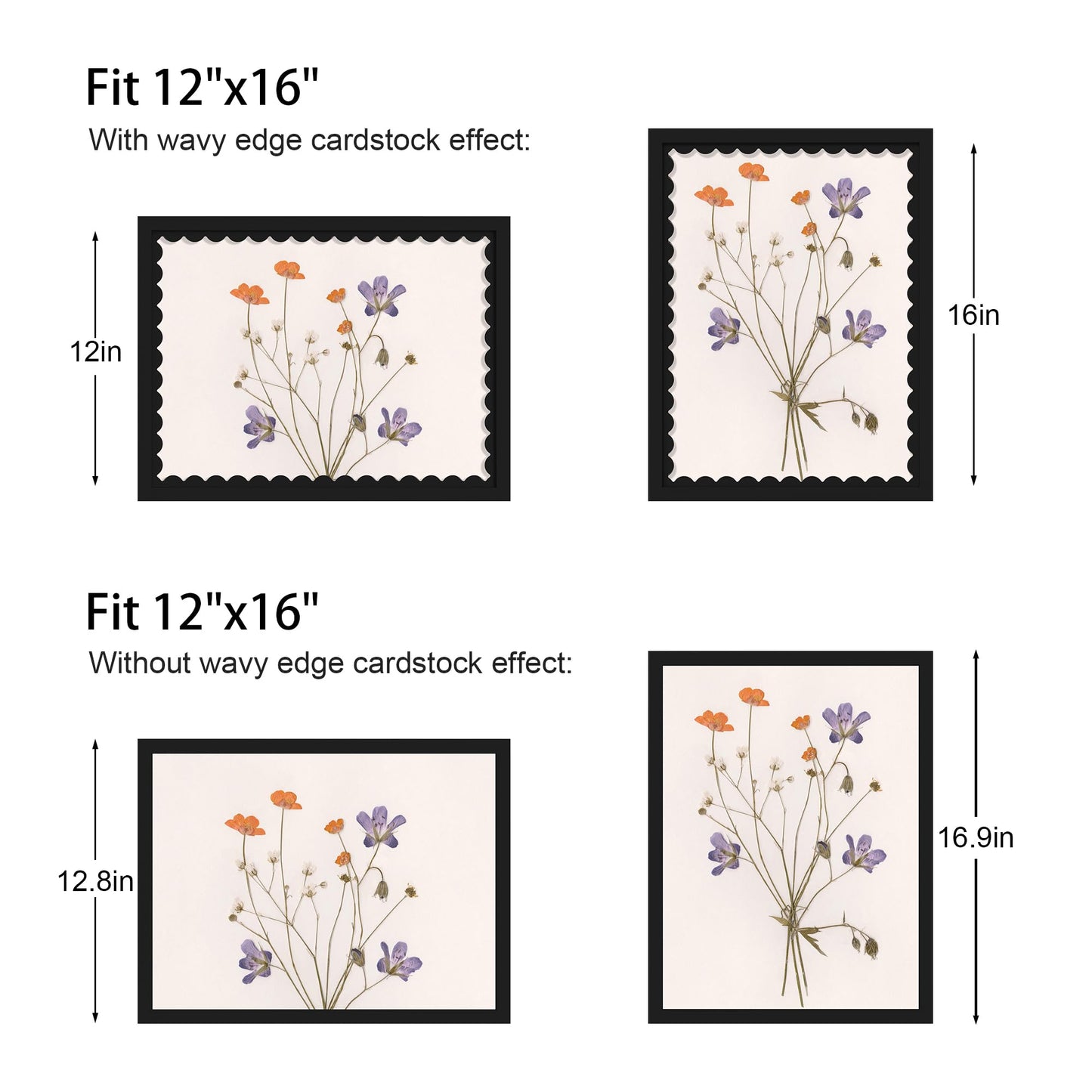 THKRLOF 12x16 Picture Frame with Wavy Mat, Wooden Real Glass 12 x 16 Photo Frame for Wall Hanging, Black, 1 Pack