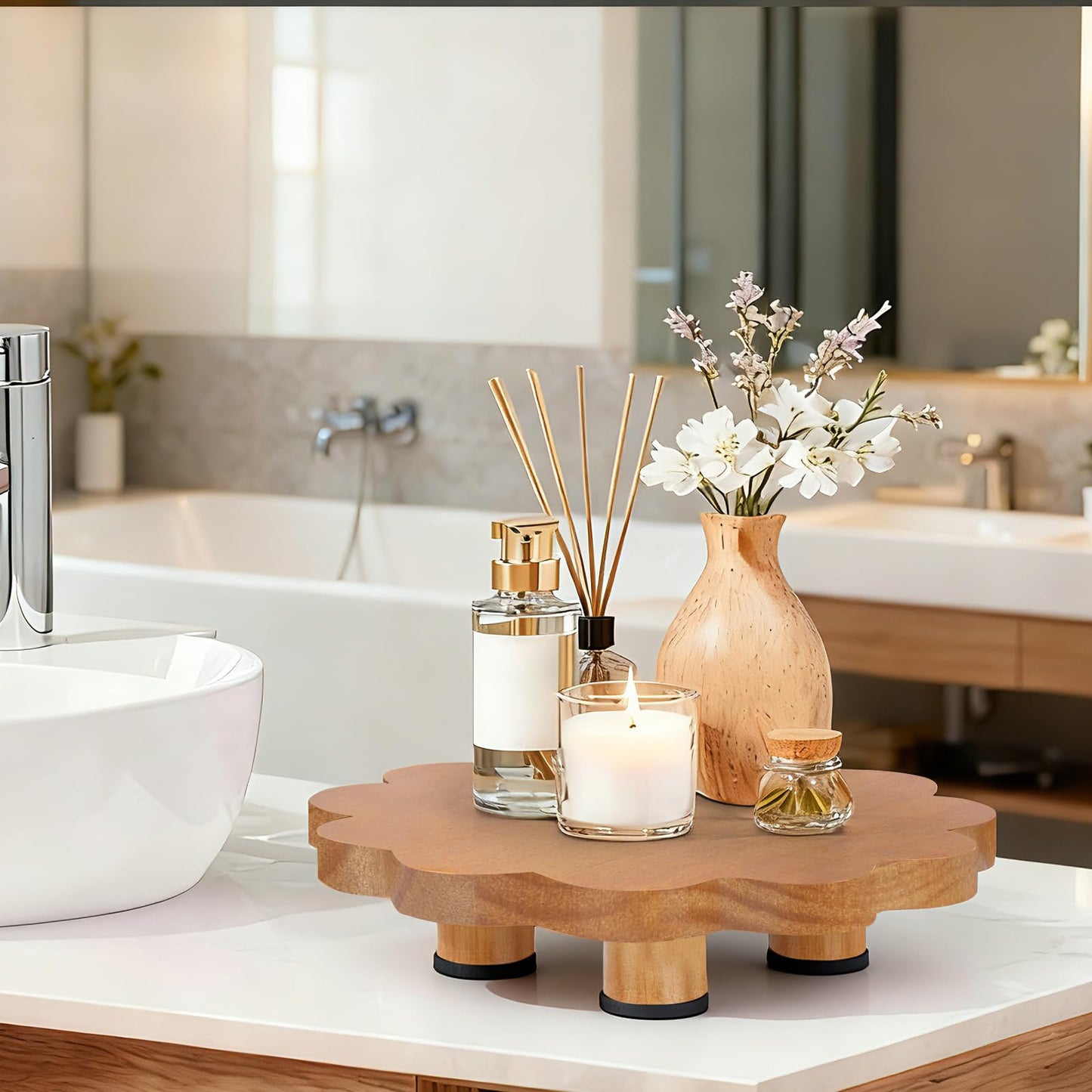 Wooden Tray, 10" Rustic Decorative Wood Soap Tray for Kitchen and Bathroom Counter Organizer Natural Wood Grain, Tidy up Cluttered Desktop, Enhance Decorative Space(2 Pack)