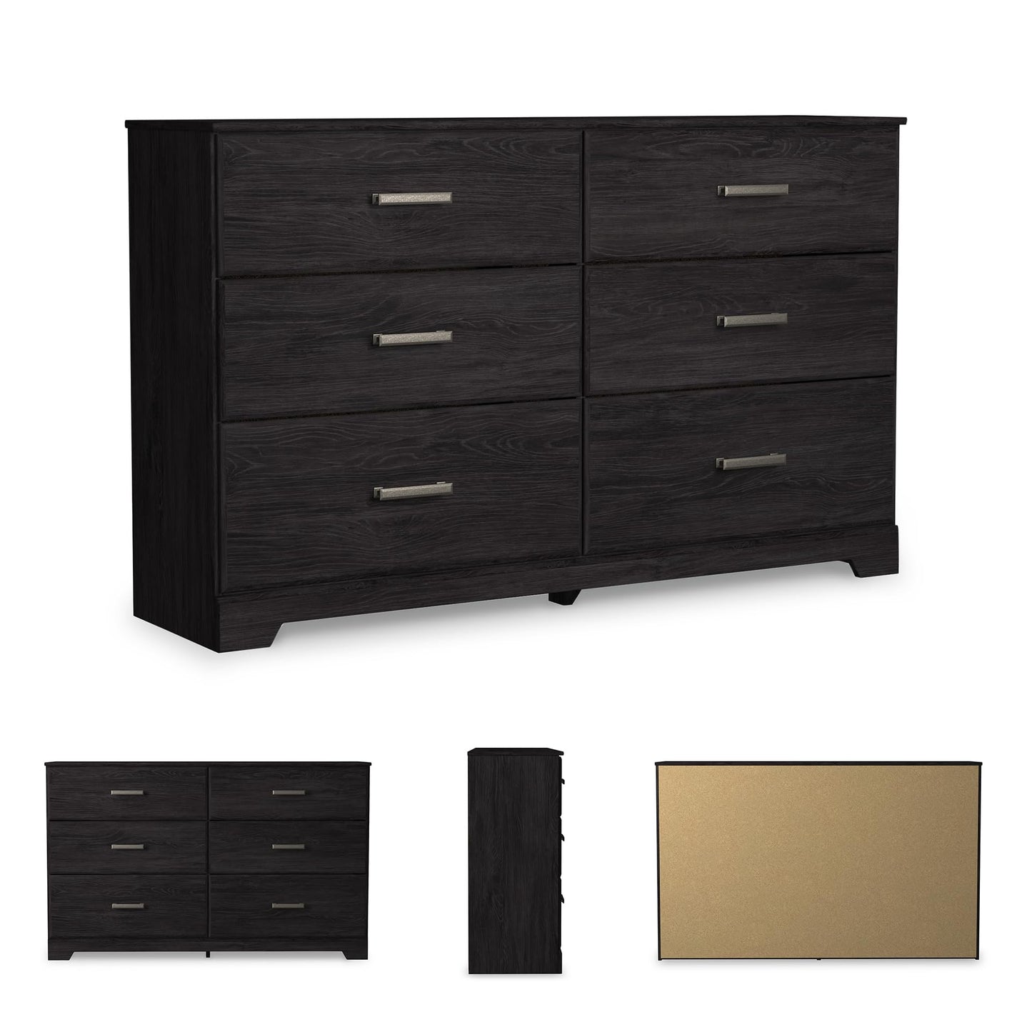 Signature Design by Ashley Belachime 6 Drawer Dresser, Fully Assembled Frame, Engineered Wood Construction, Storage for Bedroom, Dark Charcoal, 60" W