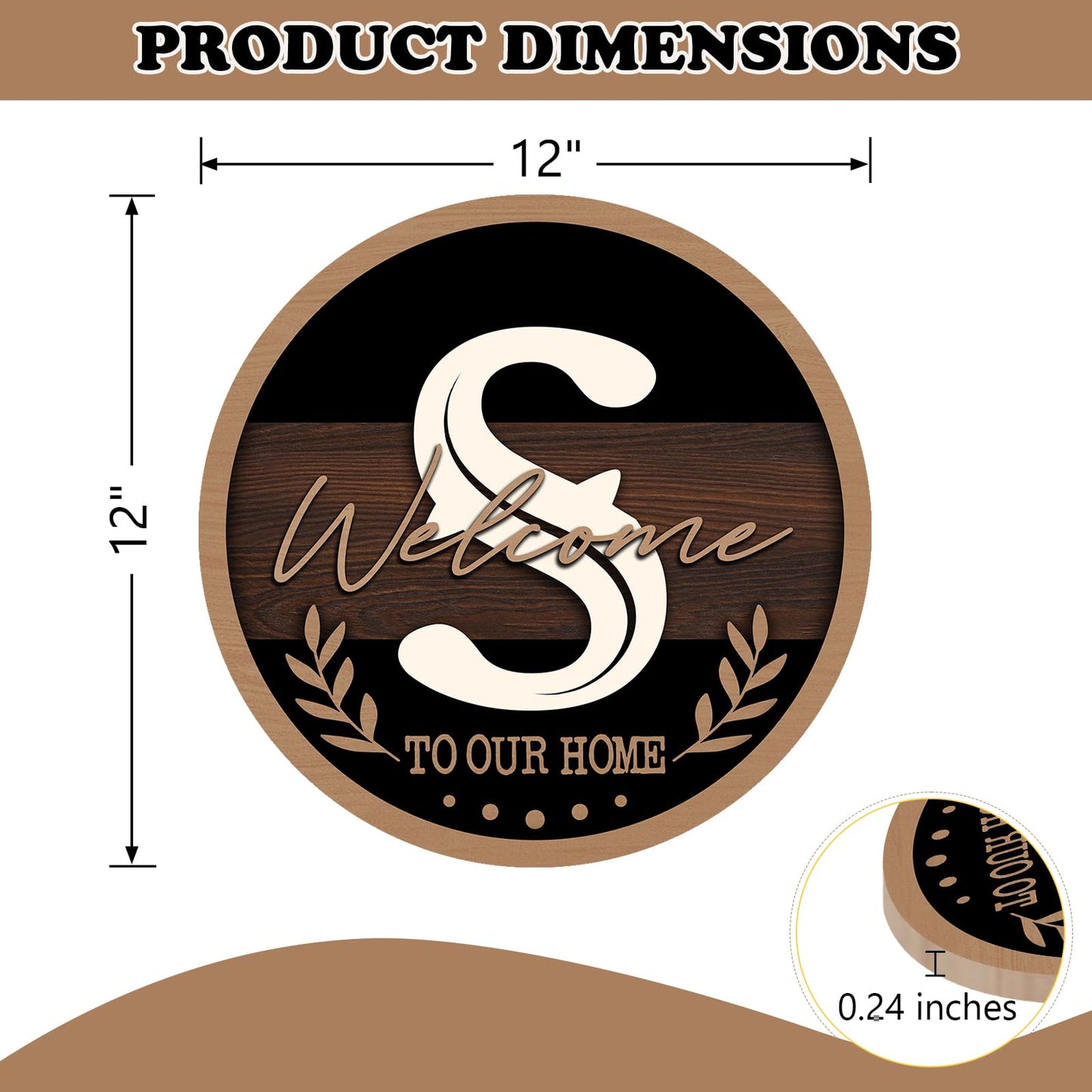 Bolisom Monogram Letter S Front Door Sign, Welcome to Our Home Family Last Name Initial Wooden Hanger Decor Housewarming Wedding Gifts, Farmhouse Rustic Wreath Indoor Wall Hanging Decoration with Bow