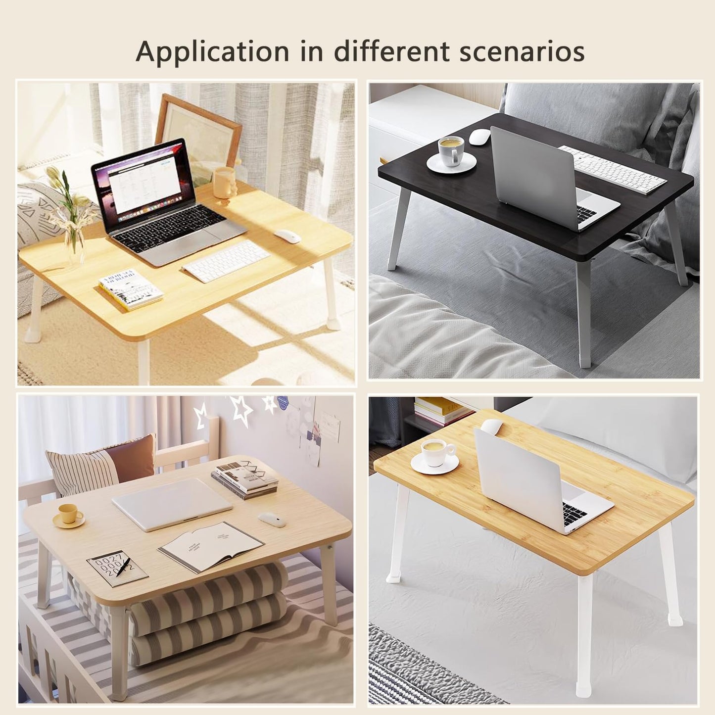 LKBBC Foldable Laptop Desk for Bed, Bed Laptop Table, Foldable Portable Lap Bed Tray, 23.6 Inch Floor Table for Drawing, Reading and Writing, Bamboo