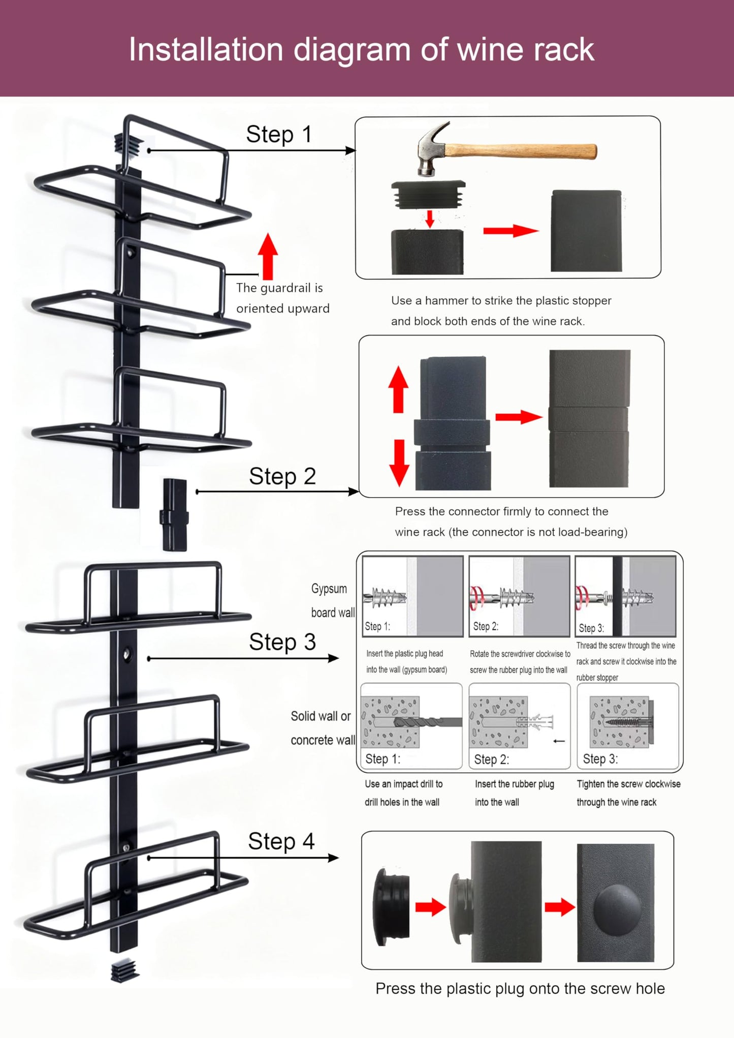 Msrorriw Wall Mount Wine Rack – 9 Bottles – Black Metal Wine Bottle Holder for Wall, Wine Rack Display for Home Bar, Kitchen