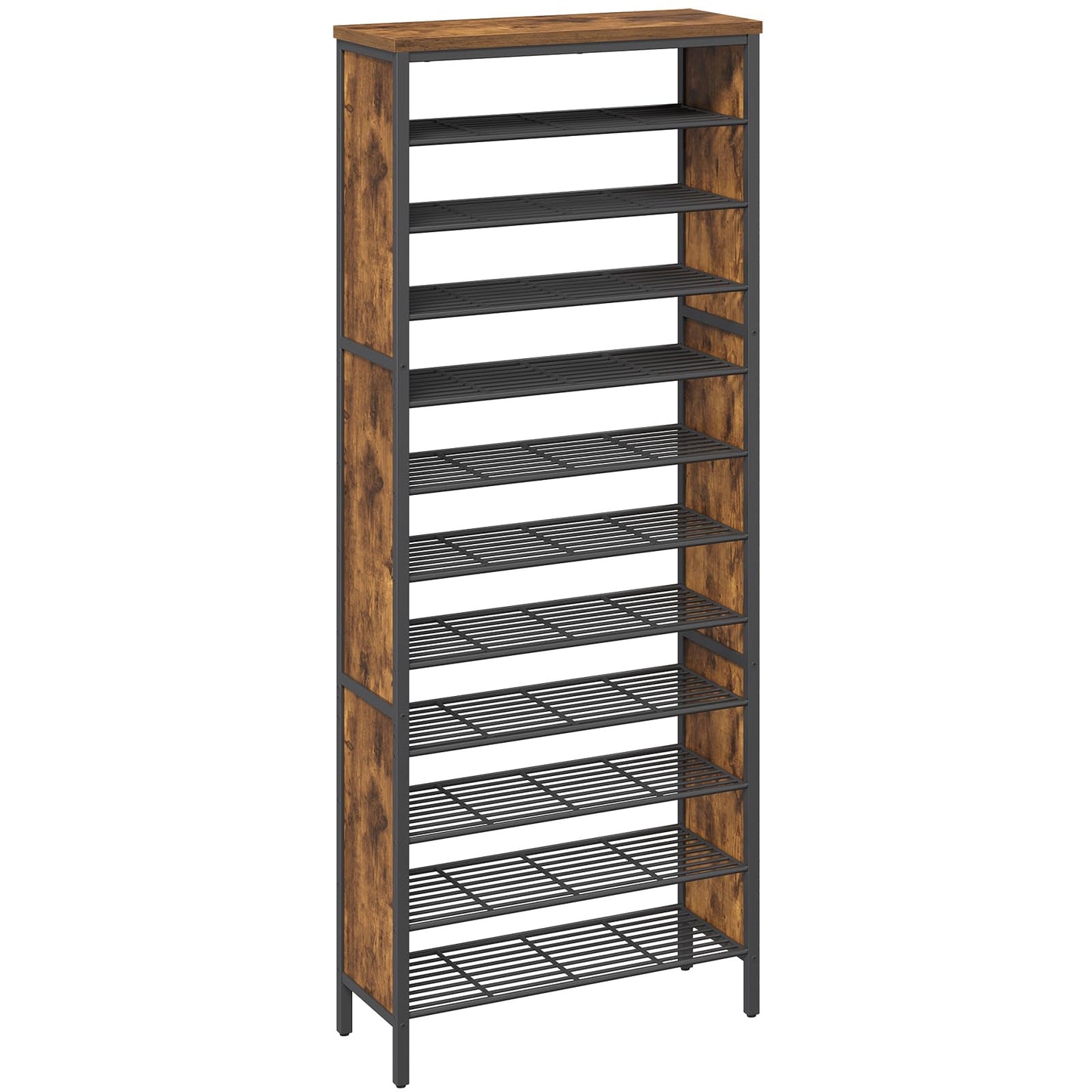 YATINEY 12-Tier Wooden Shoe Storage Organizer and 12-Tier Tall Shoe Rack, Large Shoe Storage Organizer for Closet SS212BR-SS42BR
