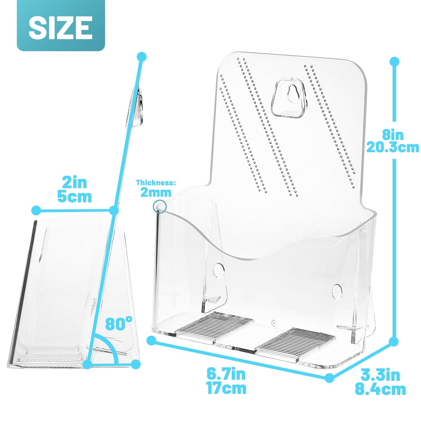 Viymgit Acrylic Brochure Holder 6 x 8 Inches, 2-Pack Clear Plastic Display Stand for Half-Fold Flyers, Pamphlets, Menus, Trifold Literature, Wall Mount or Countertop Use
