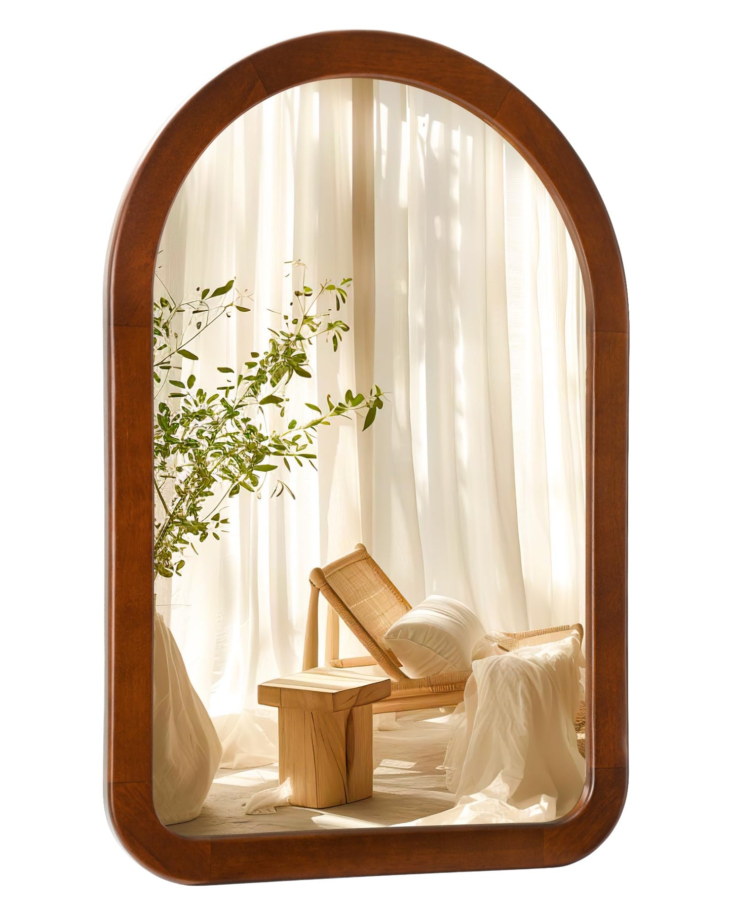 Arched Mirror 24 x 36 Inch,Walnut Brown Wood Rustic Bathroom Tempered Wall Mirror with Wood Frame,Round Corner Arch Farmhouse Wooden Vanity Mirror for Living Room,Entryway or Bedroom