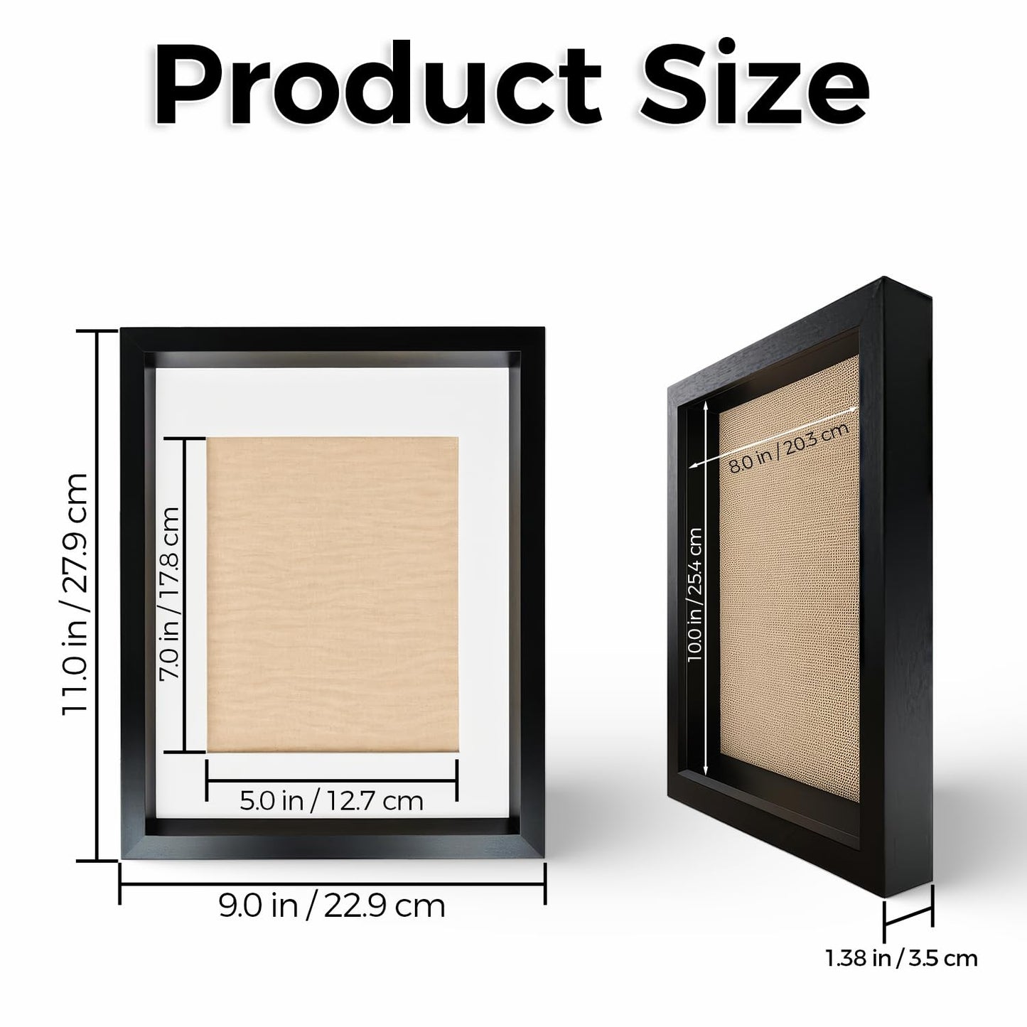 Heyxinda 8x10 Shadow Box Picture Frames Set of 4, Wooden Display Cases with Linen Board, Use as 6x8 Frame with Mat or 8x10 Without Mat, 1.0" Interior Depth for Flowers Memorabilia Collectibles, Black