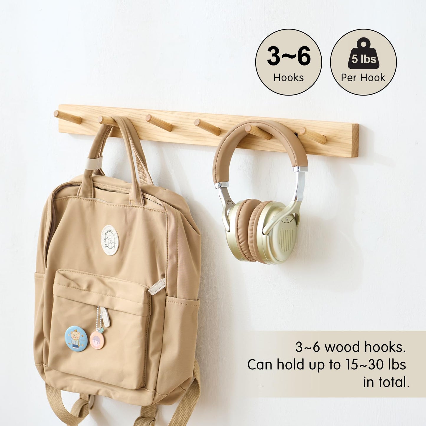 TRWISWDC Hickory Wood Coat Rack Wall Mount, 12 Inch Coat Hook Hanger Wooden Wall Coat Rack with 3 Hooks for Purse Clothes Towels Hats in Entryway Bedroom Bathroom, Natural