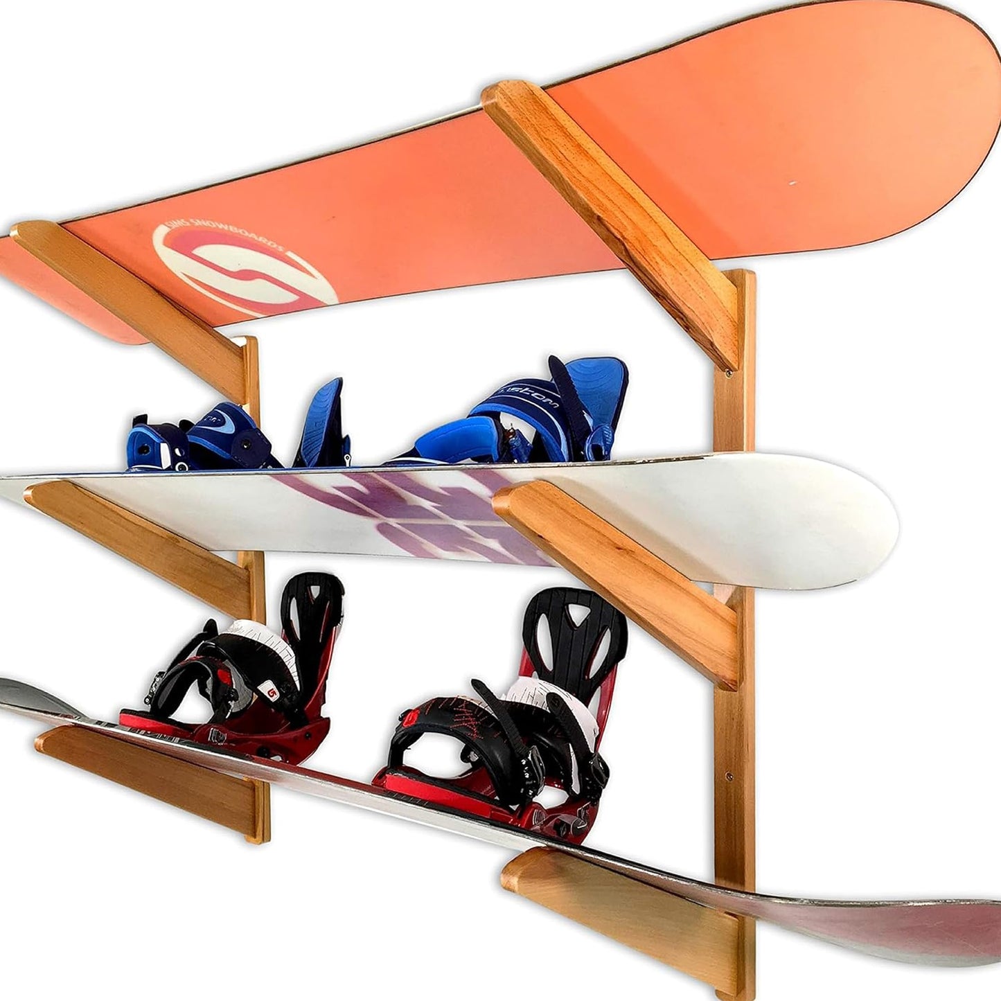 StoreYourBoard Timber Snowboard Wall Rack, Indoor Storage, Solid Natural Wood (3 Boards)