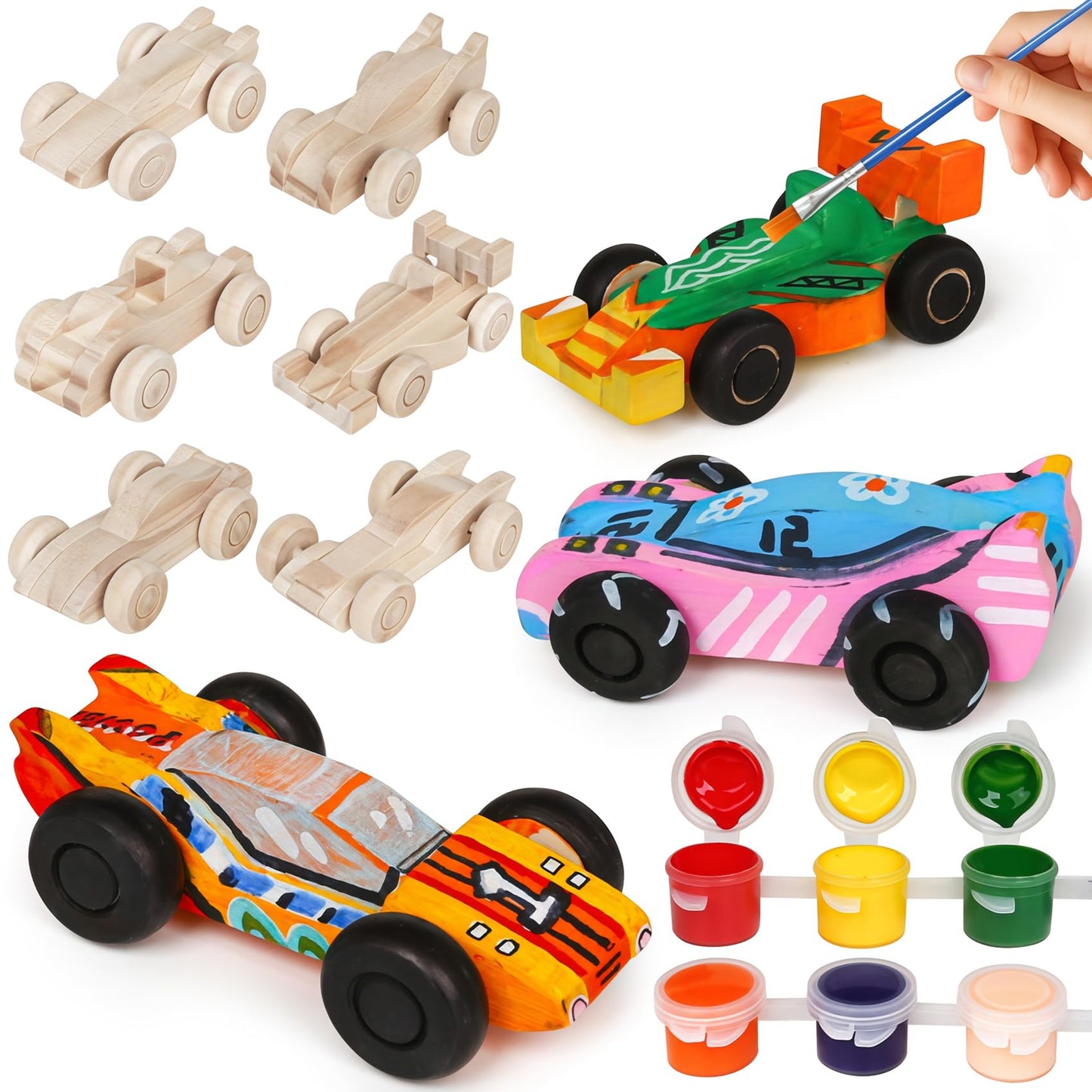 WANTKA 12 Pieces Unfinished Wooden Cars, Wood DIY Cars Arts and Crafts Kit for Students Home Activities Easy Woodworking and Family Time (Paints and Brushes not Included)
