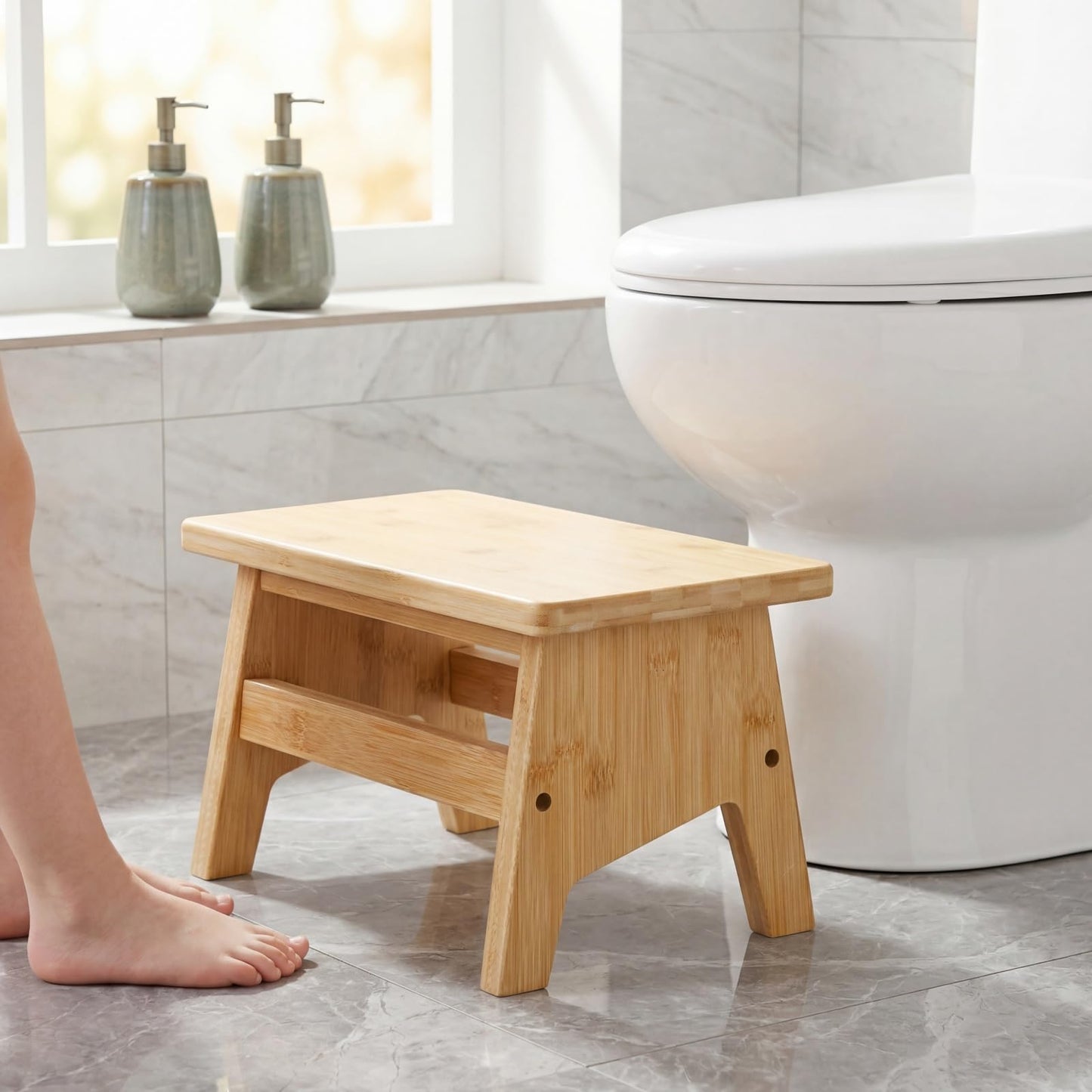 Lyellfe Bamboo Step Stool, Support up to 300lbs