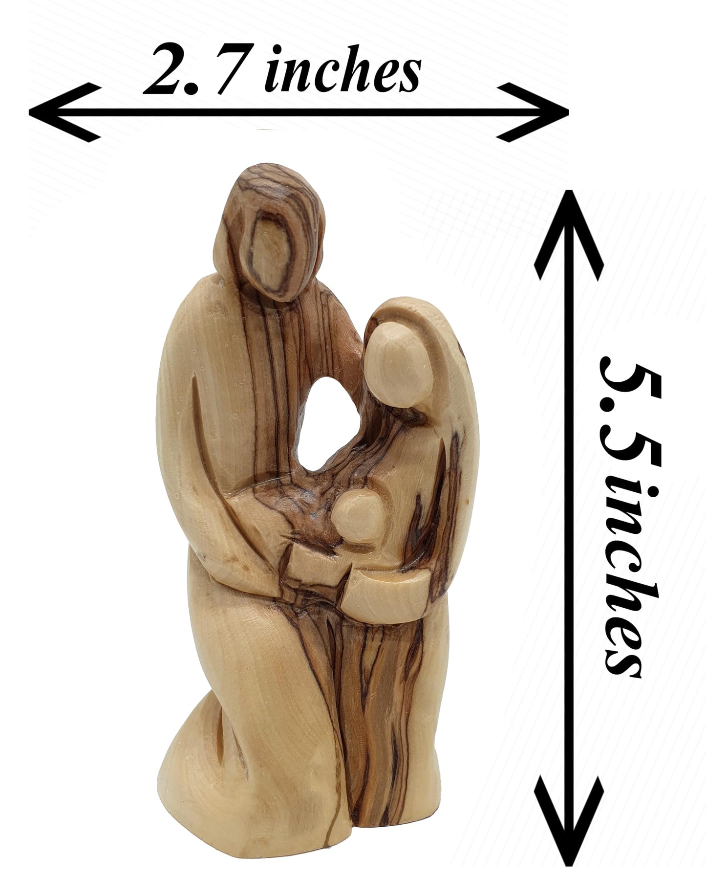 Zuluf Solid Olive Wood Holy Family Figurine 5.5" – Hand-Carved Nativity Statue for Christmas Decor – Catholic Art Piece for Home, Church Table, or Office Display – HOF010