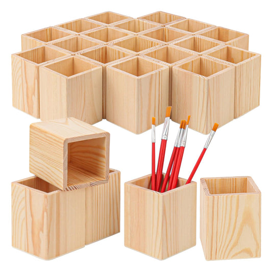 IHDYPPEW 24 Pack Square Unfinished Wooden Pencil Holder, 3 x 3 x 4 Inch Wood Pencil Cup Holder, Wood Crafts Pencil Cup for Desk, Office, DIY Project