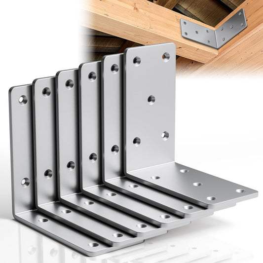 Dabolang 5" X 5"Heavy Duty Shelf Brackets,6PCS L Brackets for Wood,L-Shape Corner Bracket,90 Degree Angle Bracket,Galvanized Corner Brace for Wood Furniture, Bed Frames, Shelving & Timber Projects