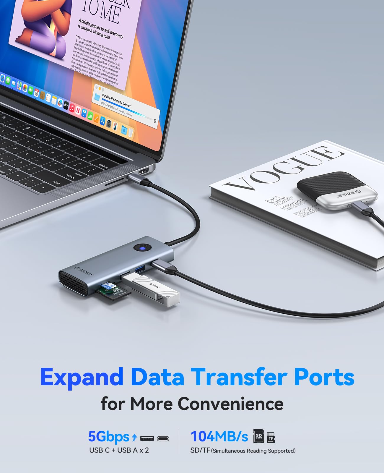 ORICO USB C Docking Station Dual Monitor, 8-in-1 Laptop Docking Station with 2 HDMI 4K@60Hz, 100W PD, USB-A&C 3.0, SD/TF, USB C Dock Compatible with MackBook/Dell XPS/HP/Surface