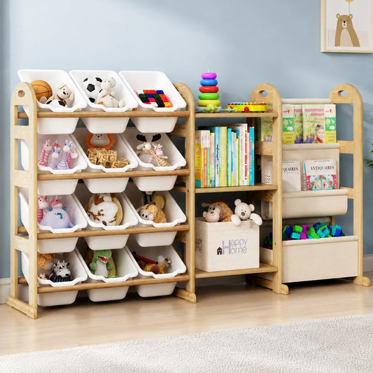 Orekemo Toy Storage Organizer with 3 Shelves and 12 Bins, 2-Tier Bookshelf/Bookcase with Storage Box, Kids Bin Shelf, Toys Box for Bedroom, Playroom, Organization Room Decor, White