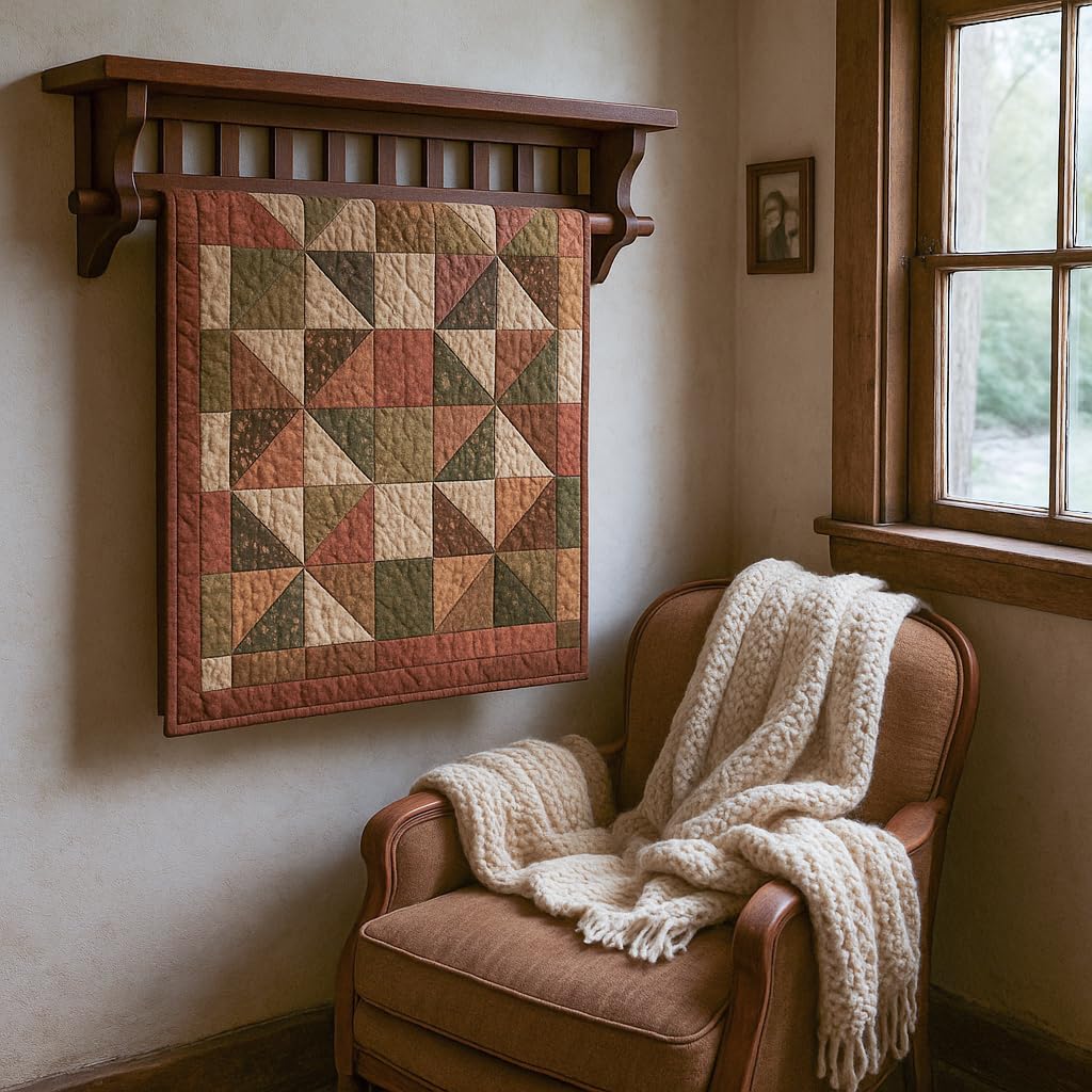RRD Mounted Mission Style Quilt Rack with Shelf - Amish Made Quilt Hanger for Wall Hangings with Display Shelf - Rustic Quilt Wall Tapestry Rug Hangers Cherry Wood, Washington Cherry Stain 36"