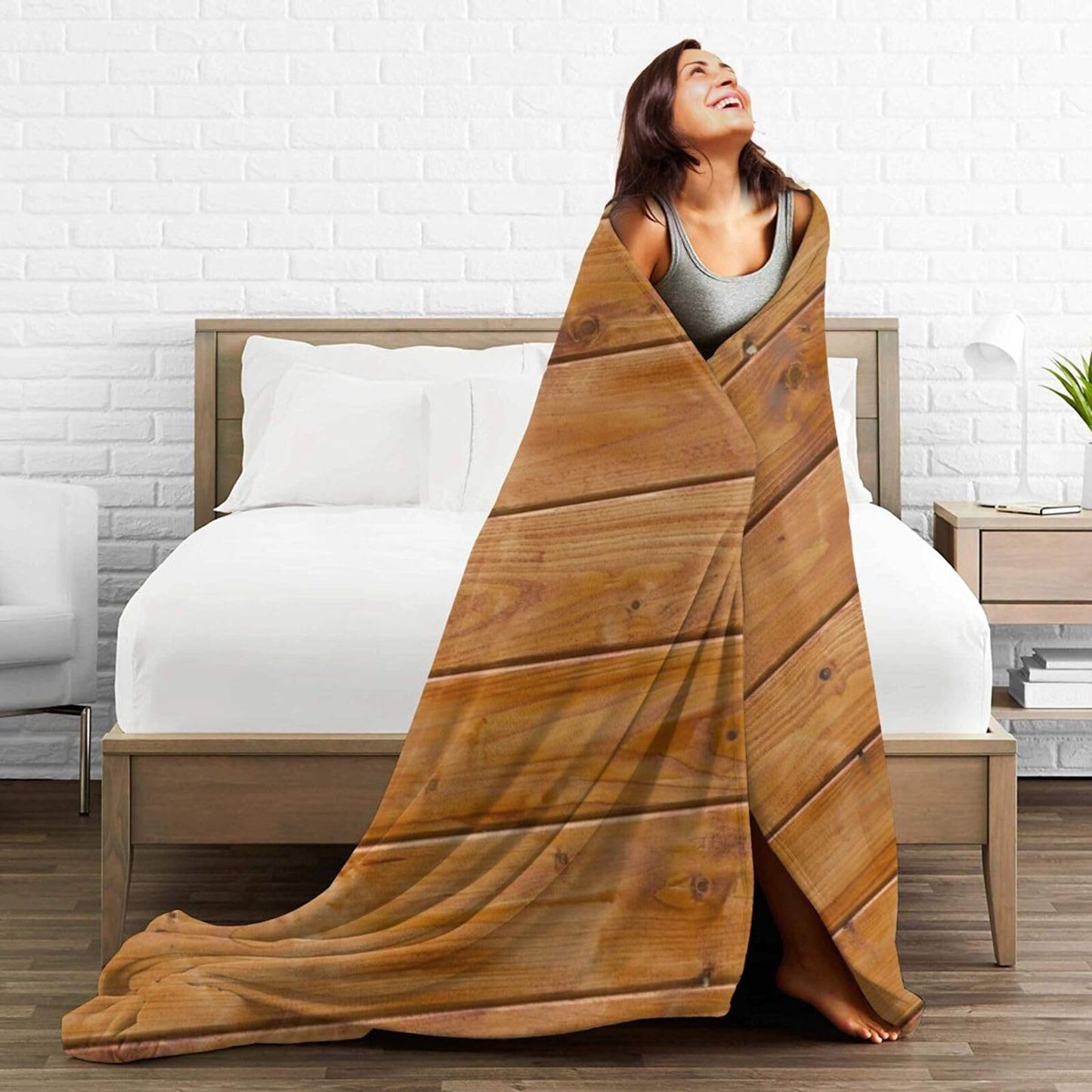 50"X40" Wooden Plank Texture Soft Flannel Blanket - Lightweight and Quick Drying, Used for Home, Travel, Camping