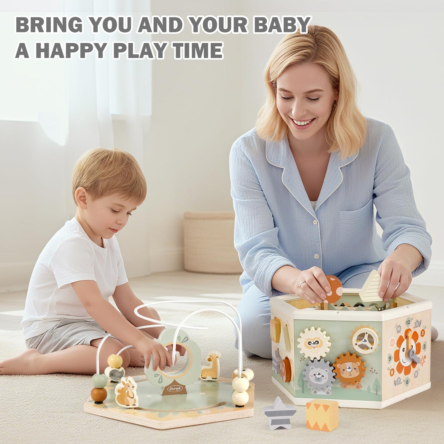 Joyreal Wooden Activity Cube - 11-in-1 Montessori Toys for 1+ Year Old Boys & Girls, Early Developmental Learning Toys for Toddlers and Kids, Ideal 1st Birthday Gift Toys for Baby(Animal Theme)