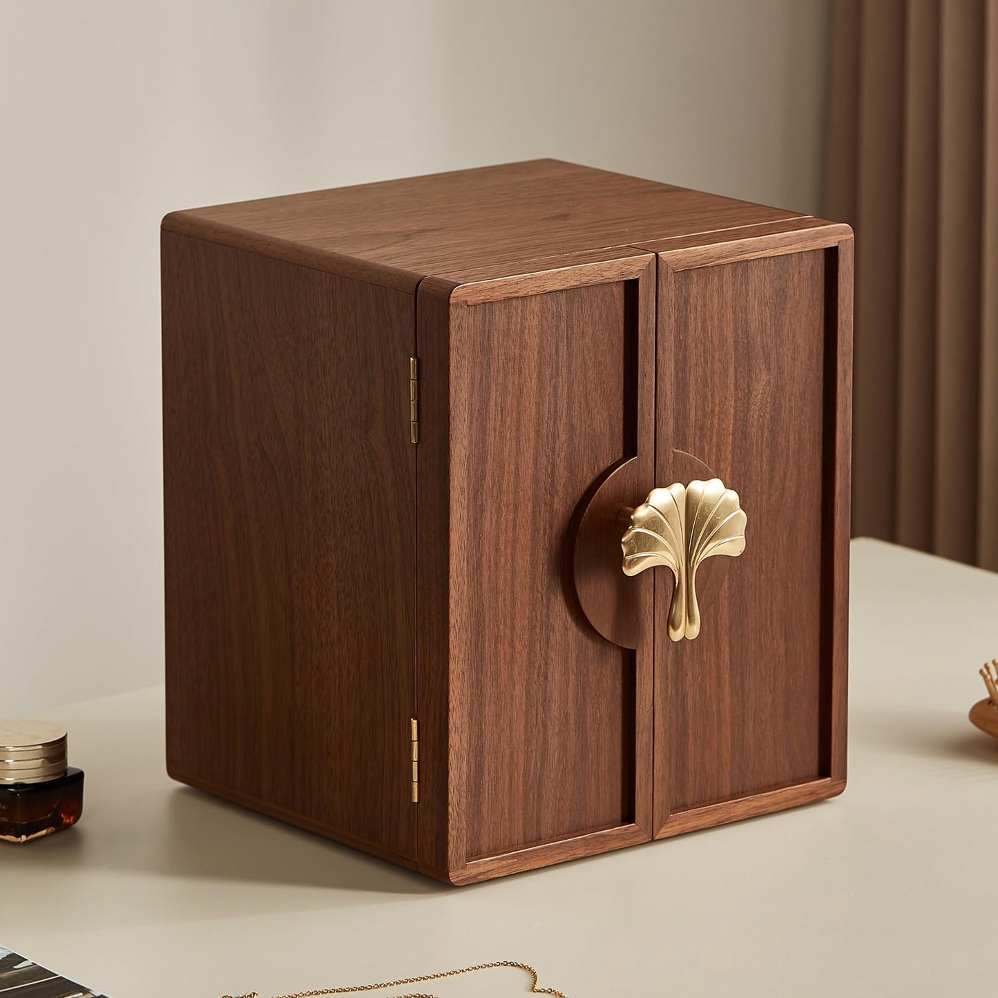 Homruilink Wooden Jewelry Box 5 Layer Black Walnut Large Jewelry Organizer with Brass Handle for Necklaces Rings Earrings Watches Storage, Fathers Day Gift (7.9x8.7x10.0inches)