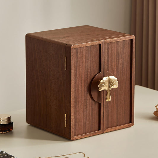 Homruilink Wooden Jewelry Box 5 Layer Black Walnut Large Jewelry Organizer with Brass Handle for Necklaces Rings Earrings Watches Storage, Fathers Day Gift (7.9x8.7x10.0inches)