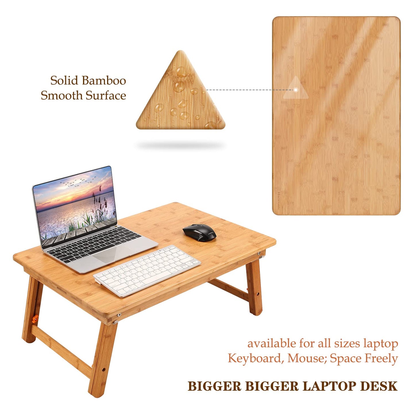 Large Size Laptop Tray Desk Nnewvante 25.6x17.7in Bamboo Floor Desk Low Table Bed Tray Table,Foldable Adjustable Study Writing Gaming Breakfast Serving Floor Table Support 18in Laptop w' 4 Leg Lock