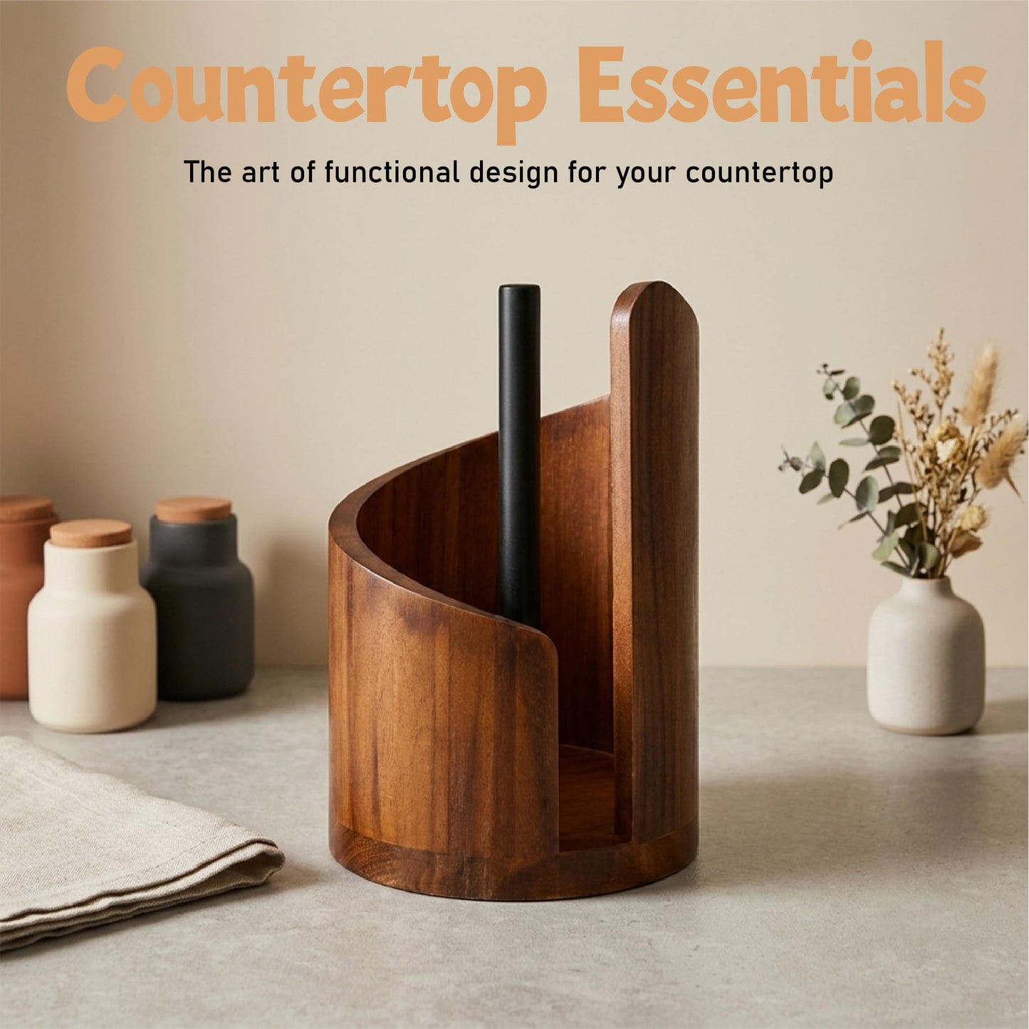 Wooden Paper Towel Holder, for countertop Decoration, Holds Mega Roll.