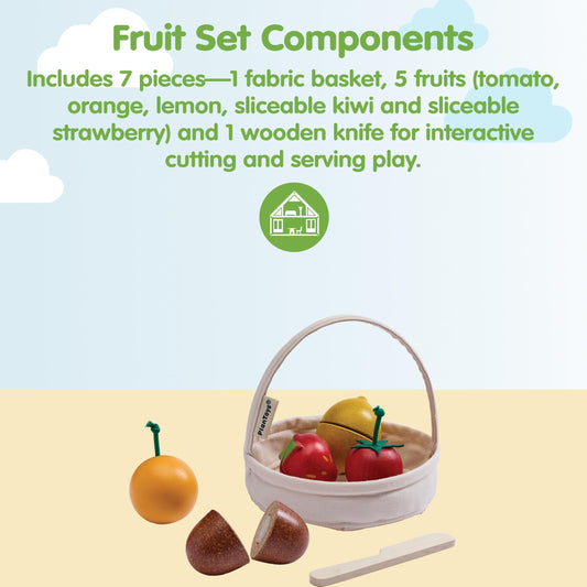PlanToys® Wooden Berry & Citrus Basket | Montessori Pretend Play Fruit Set for Cutting, Mixing & Serving | Fine Motor Skills, Social Interaction & Eco Friendly Play Food Toy