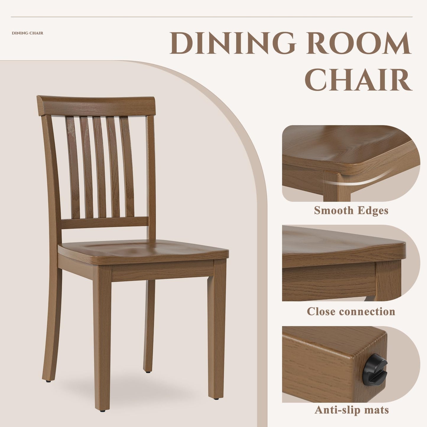 COLAMY Wooden Dining Chairs Set of 2, Solid Rubberwood Kitchen & Dining Room Chairs, Farmhouse Rustic Side Chairs for Dining Table, Anti-Slip Protection, Classic Windsor Style Seating, Oak Light Brown