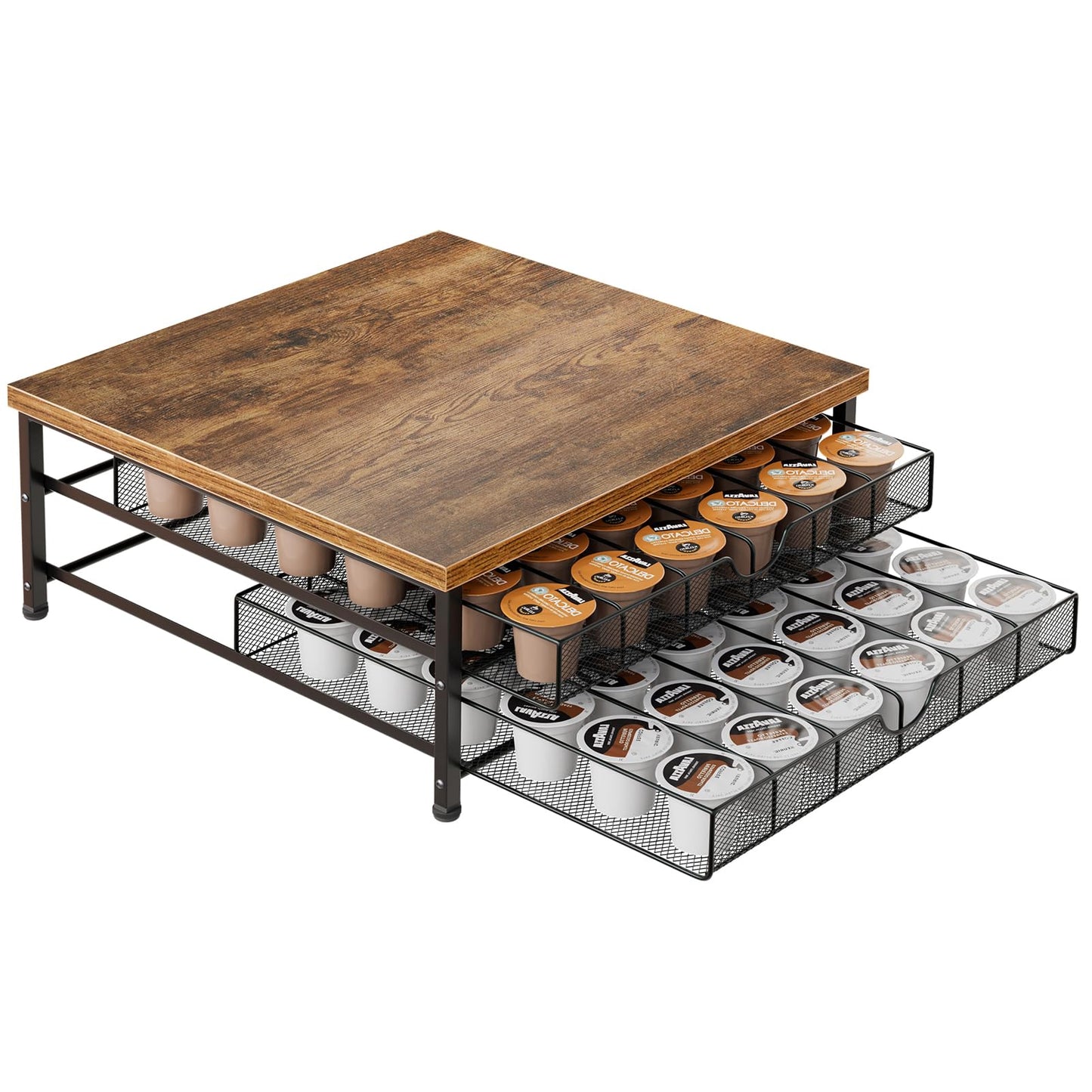 Coffee Pod Holder for Counter, 2-Tier K Cup Holder Organizer with Drawers