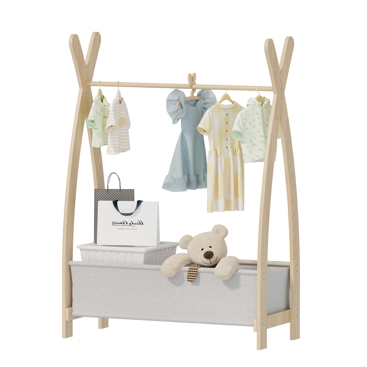 NACHES Small Kid Clothing Rack Wooden Montessori Garment Rack for Toddler Baby Wardrobe Closet Compact Dress Up Storage Organizer Hanging Rod for Costume Princess Skirt Coat Bedroom Nursery Playroom