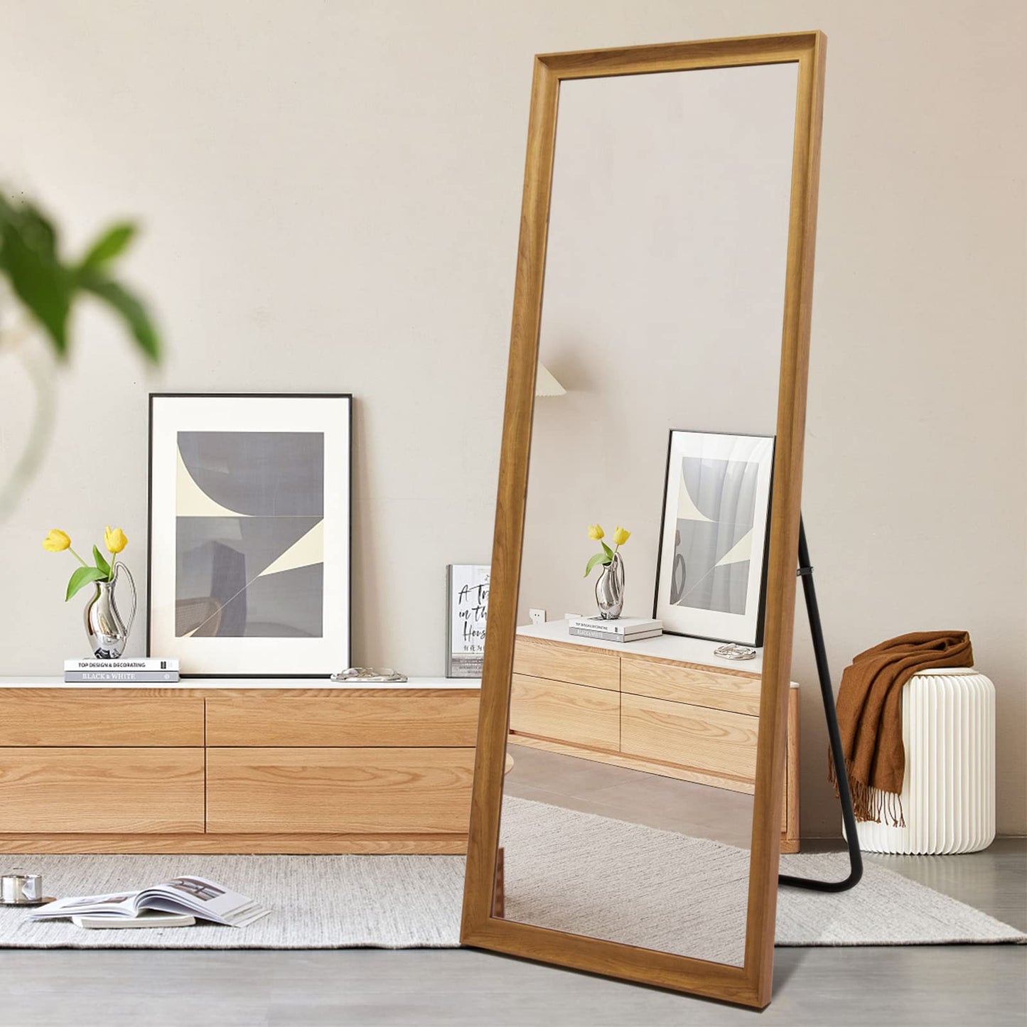 TheiaMo Full Length Mirror Wood Frame, 65x22in Floor Mirror Wall Full Body Mirror with Standing, Leaning Hanging for Bedroom,Living Room, Large Wooden Frame, Dark Wood