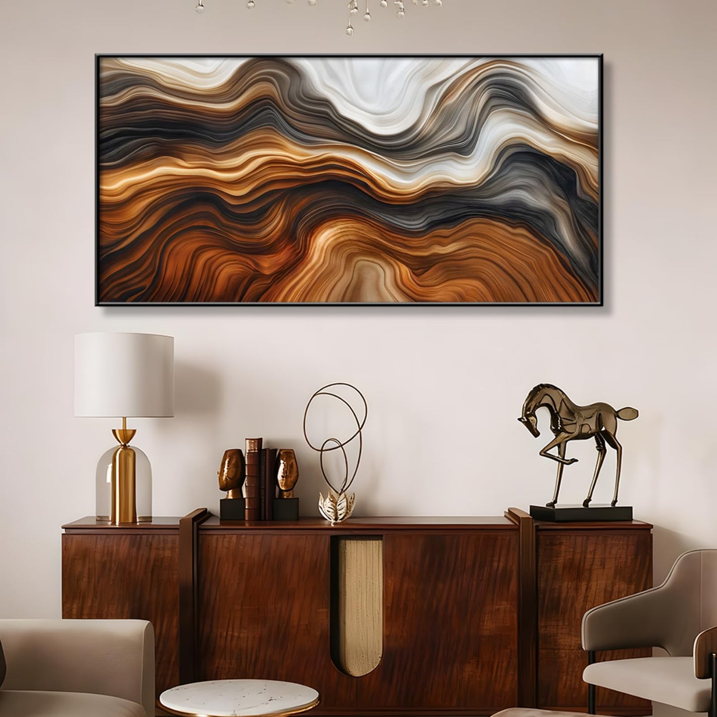 Wood Grain Canvas Wall Art, Tree Ring Canvas Wall Art, Wood Stump Picture Print, Stump Trunk Print Decor, Old Tree Trunk Painting, Modern Nature Decor for Living Room, Bedroom, Kitchen (Gold Framed, 70"x 35"| 180x90cm)