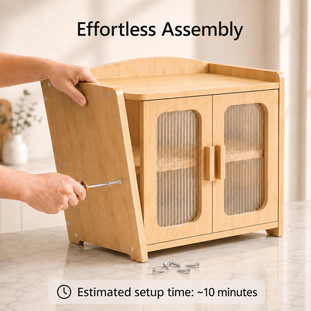 Florwish Bread Box for Kitchen Countertop, Large Capacity Wooden Bread Box, Fluted Acrylic Window Farmhouse Bread Storage, 2 Tier Corner Bread Box for Homemade Bread & Sourdough Bread, Natural Bamboo