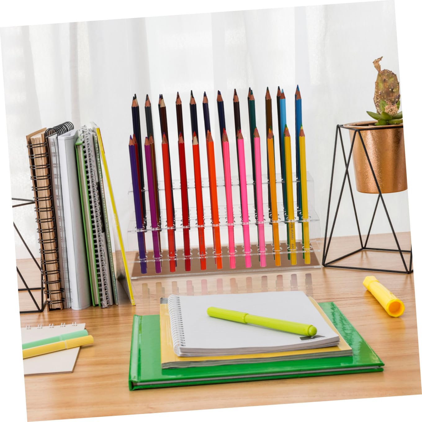Luxshiny Pen Holder Storage Box 9.44X4.13X3.54In Desktop Organizer with Multi-Slot Design for Pens Pencils Makeup Brushes Crayons Office School Desk Accessories