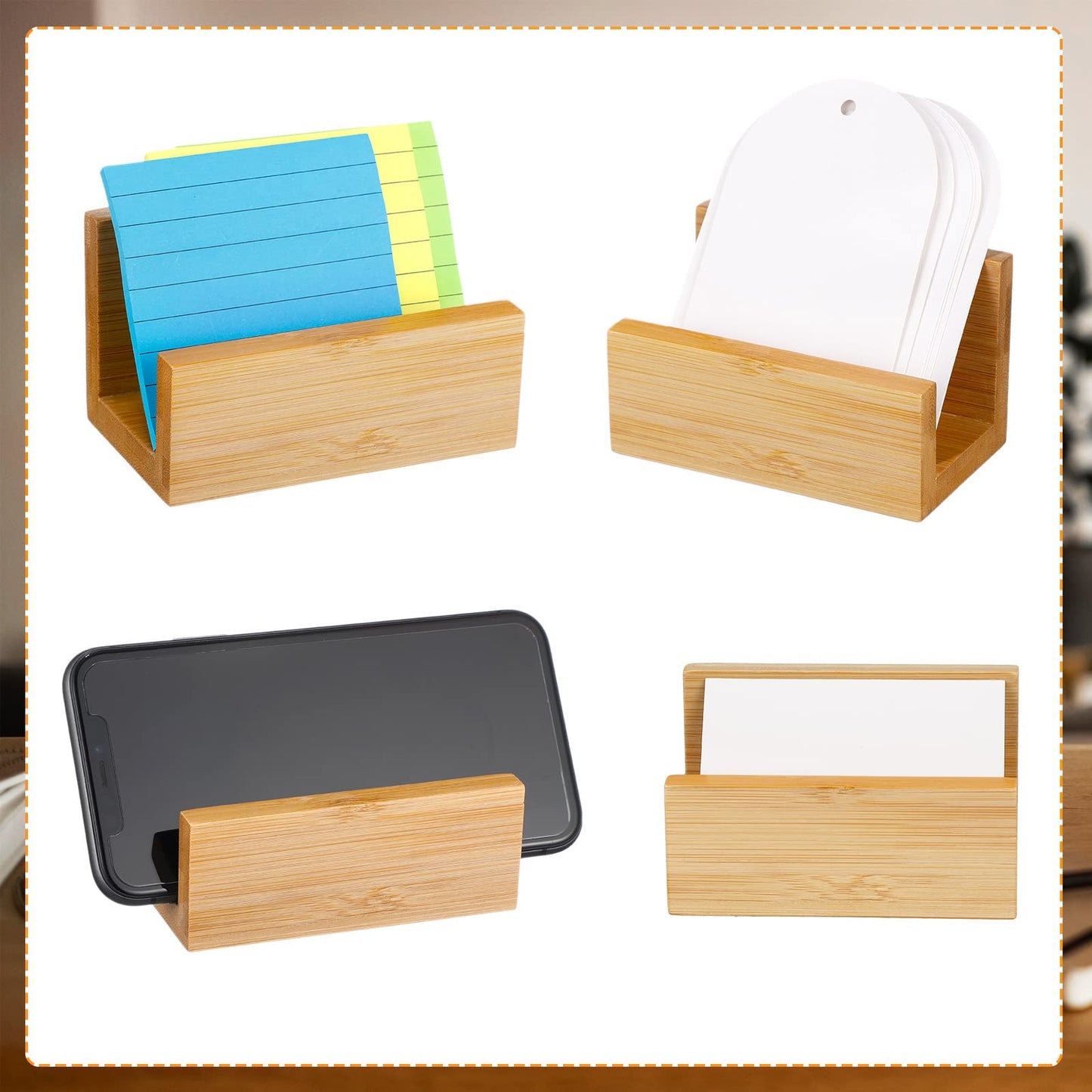 Seajan 6 Pcs Bamboo Wood Desktop Business Card Holder Business Card Holder Display for Desk Bamboo Stand Wood Organizer for Office Tabletop Counter