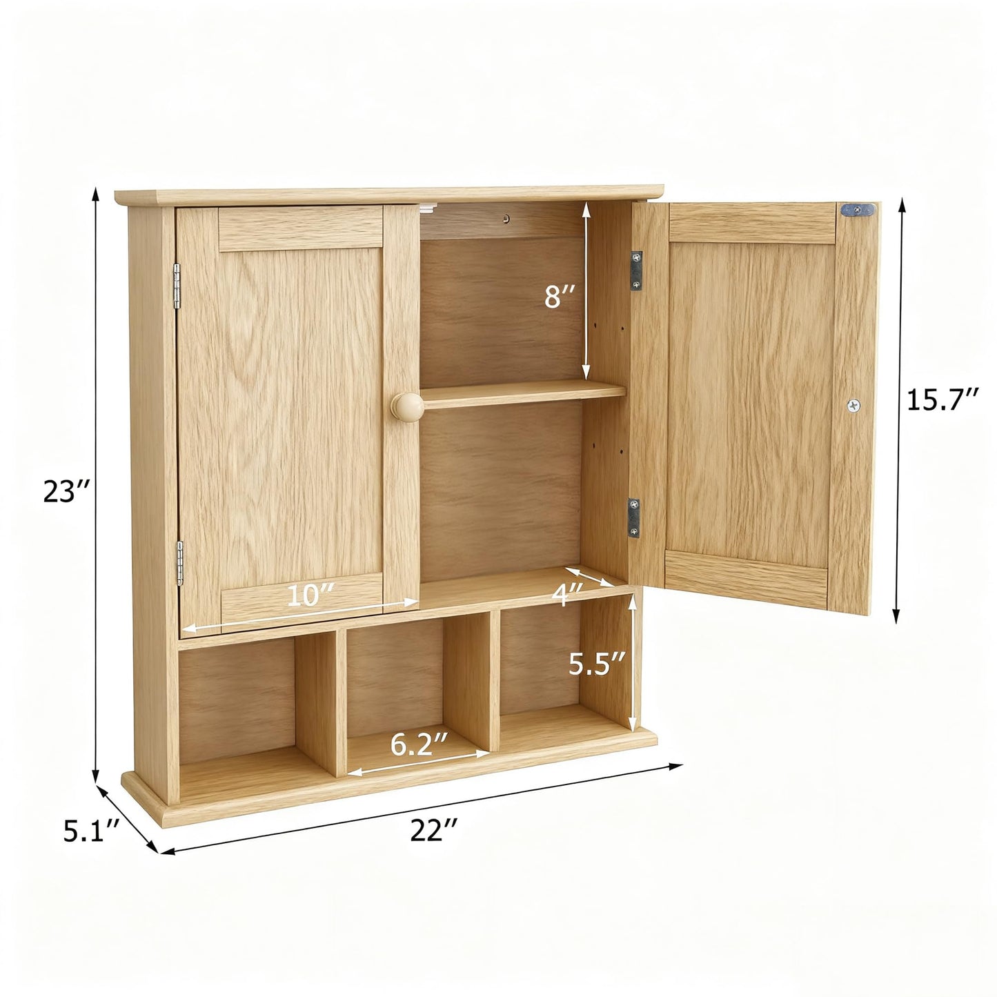 TaoHFE Natural Wooden Color Bathroom Wall Cabinet with 2 Door Adjustable Shelves,Over The Toilet Storage Wall Mounted Medicine Cabinets for Bathroom Laundry Room Kitchen
