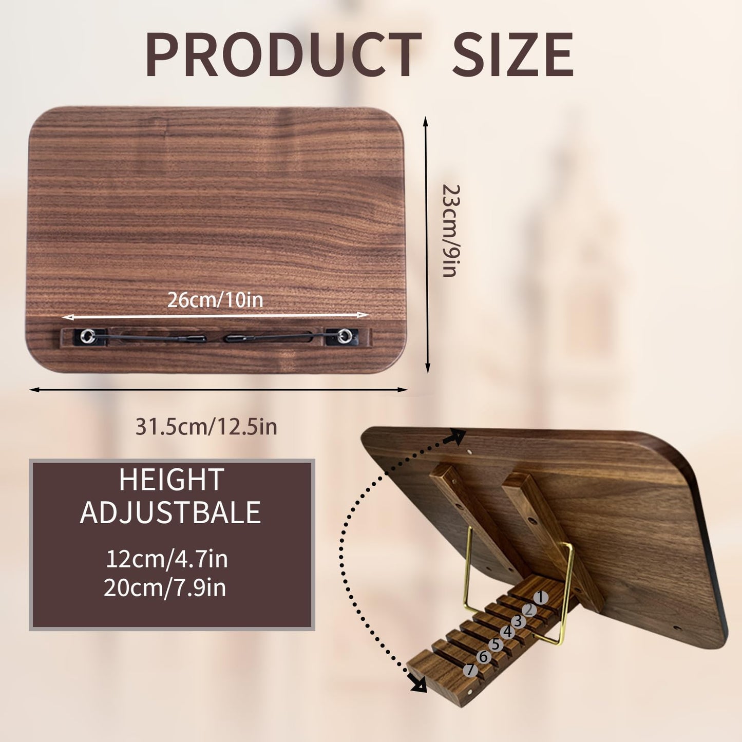 Mayhas Portable Book Stand for Reading, Adjustable Wooden Laptop Stand. Foldable Desktop Stand for Cookbook, Fits All Books (Walnut, Chinoiserie Simple)