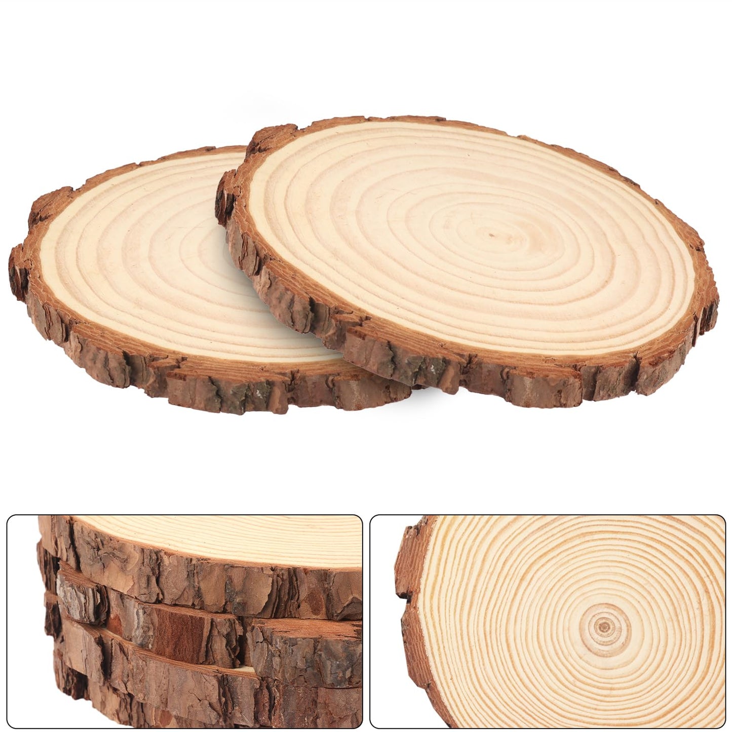 60 PCS 4.7-5.5 Inch Natural Wood Slices, Unfinished Pine Wood Circles with Barks for Coasters, DIY Crafts, Christmas Rustic Wedding Ornaments and Centerpieces,by GNIEMCKIN