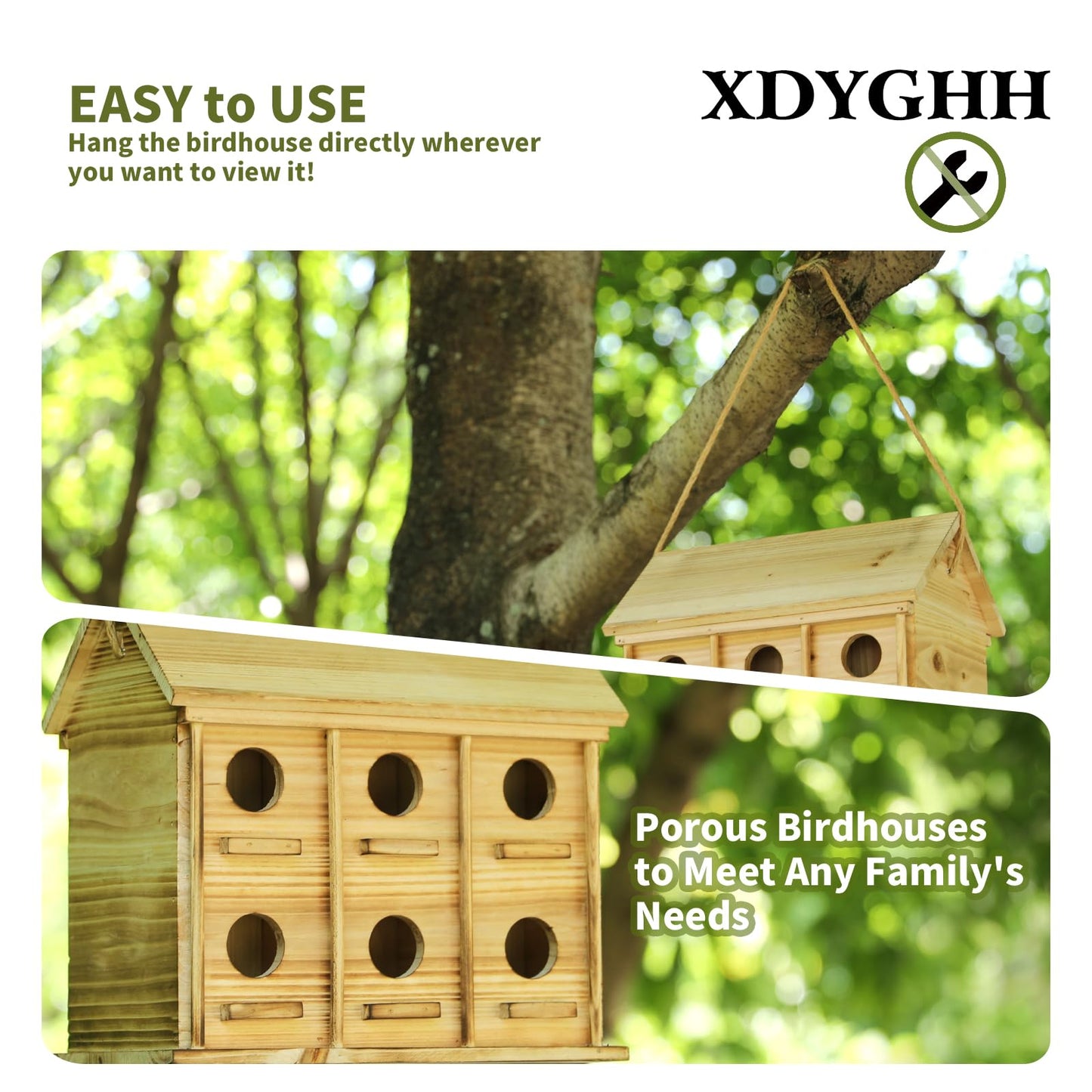 Wooden Bird Houses for Outside, 12 Rooms Hanging Bird House, Large Birdhouse for Wren Finch Bluebirds, Decorative Outdoor Bird Nesting Box