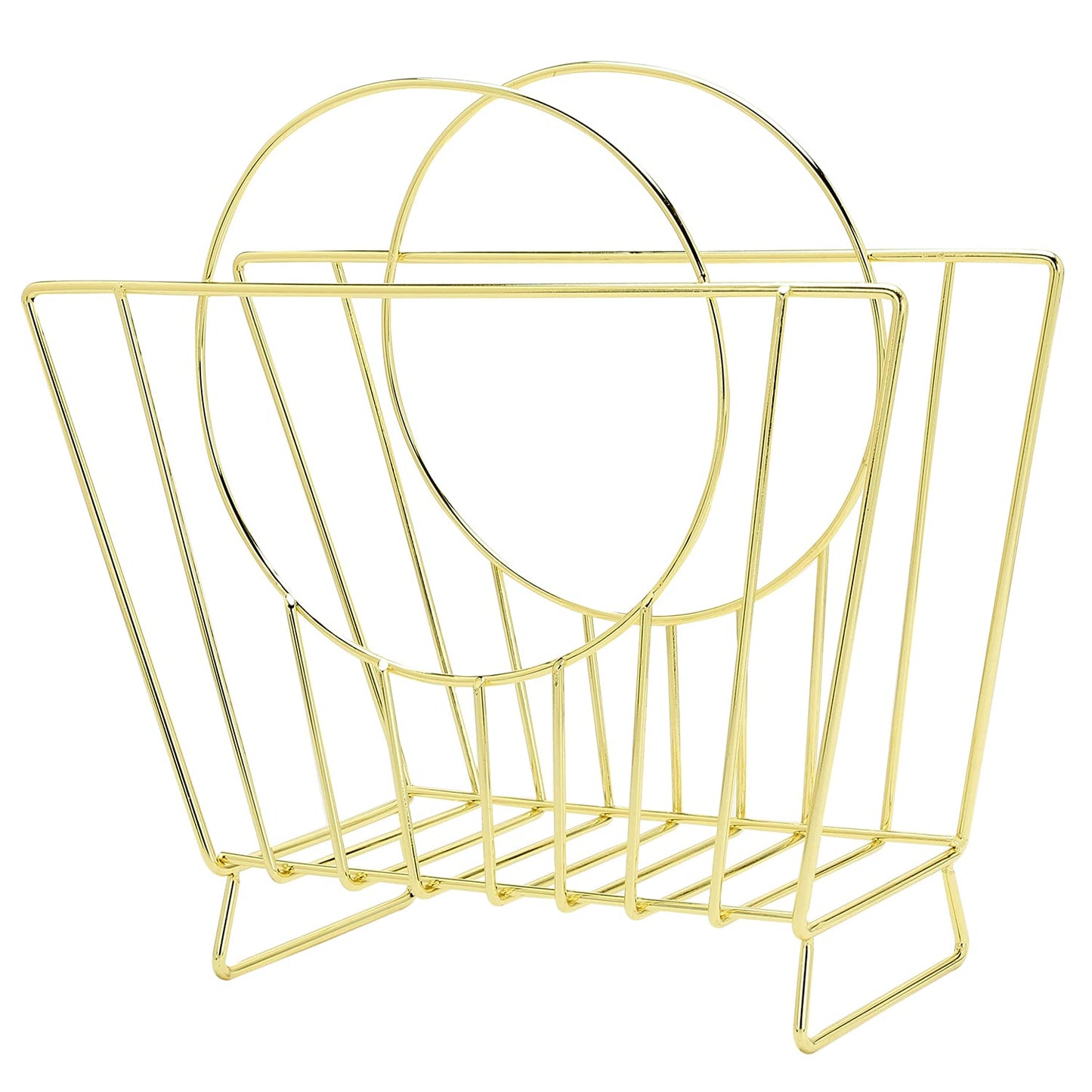 MyGift Mid-Century Brass Plated Metal Free Standing Magazine Holder Document File Rack with Decorative Bag Shaped Design