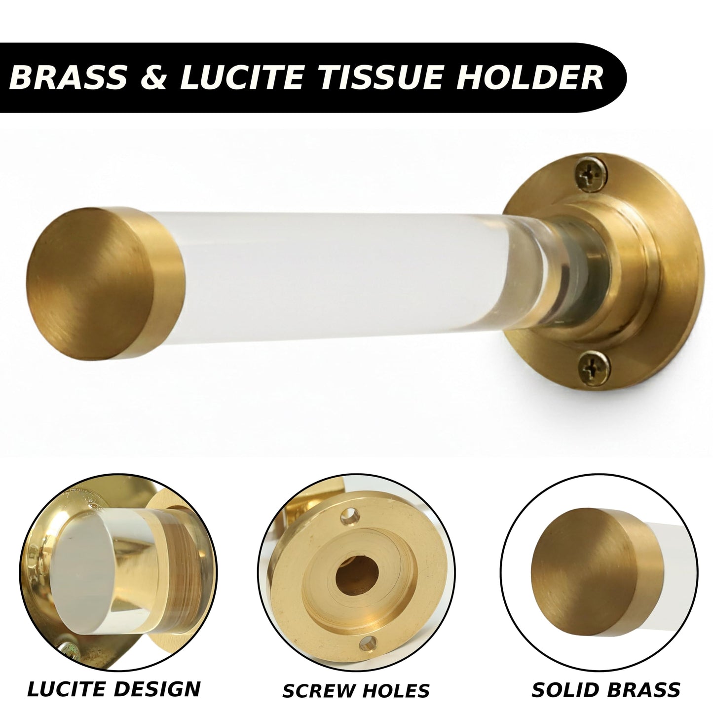 ModernHomecor Brushed Brass & Lucite Projection Hook, Heavy-Duty, Rustproof Wall Mount Adhesive Hanging Hook for Bedroom, Bathroom & Kitchen, Multipurpose Accessory for Modern Homes, 18.3x5.5x5.5cm