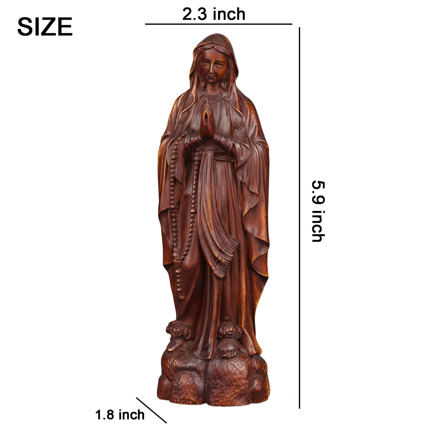 ASTARIKO Boxwood Our Lady of Lourdes Statue - 6" Hand-Carved Wooden Blessed Mother Virgin Mary Figurine with Rosary, Catholic Home Decor & Premium Healing Religious Gifts