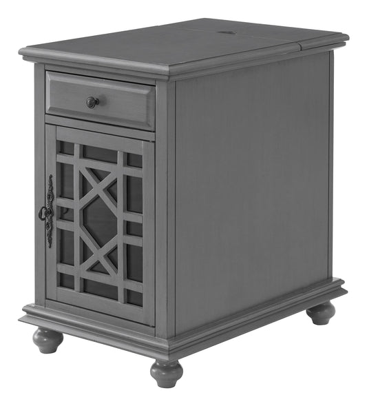 Martin Svensson Home Elegant Chairside End Table with Power — 24″W x 16″D x 25″H, Gray — Transitional Painted Accent Table with Flip-Top USB Charging, Drawer & Cabinet Storage