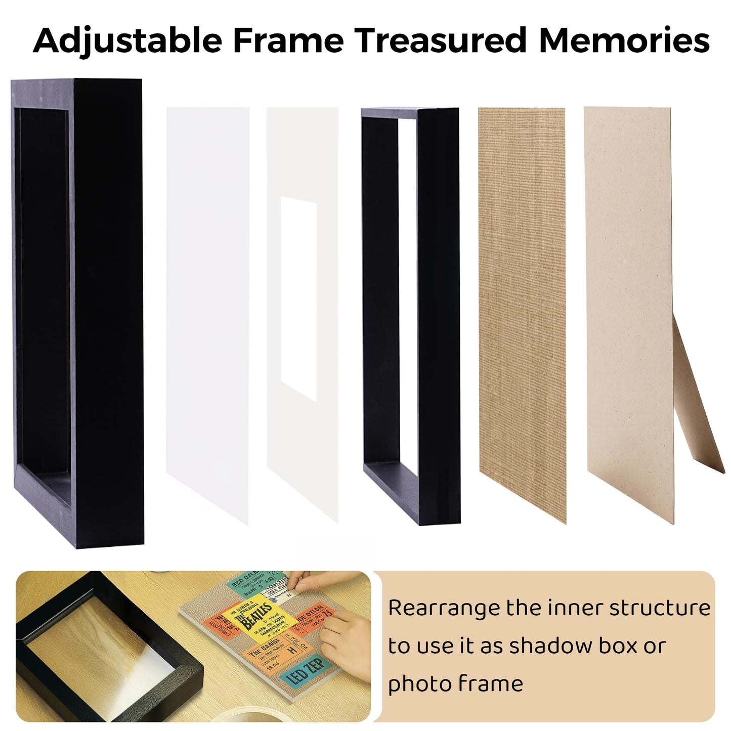 Heyxinda 8x10 Shadow Box Picture Frames Set of 4, Wooden Display Cases with Linen Board, Use as 6x8 Frame with Mat or 8x10 Without Mat, 1.0" Interior Depth for Flowers Memorabilia Collectibles, Black