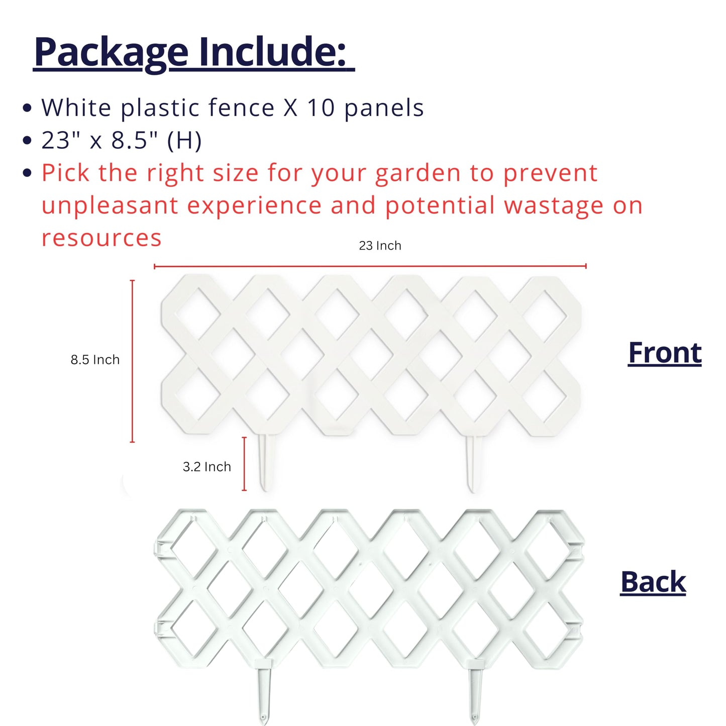 LaLaGreen Garden Edging Border (23x8.5 Inch, 10 Pack) White Plastic Fence Panels, Landscape Edging for Yard Lawn Patio Pathways Trees, Decorative Flower Bed Borders Outdoor Style Decor
