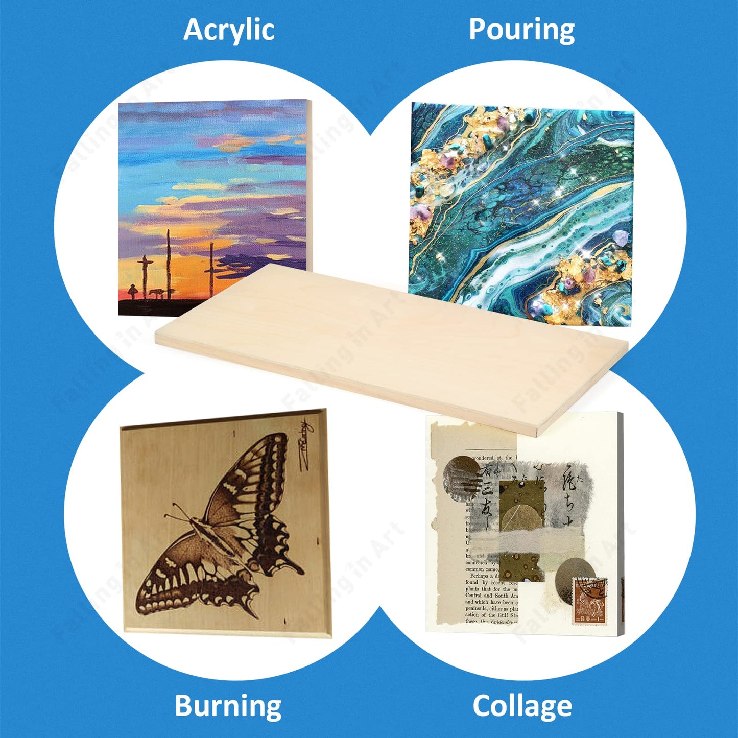 Falling in Art Unfinished Birch Wood Panels Kit for Painting, Wooden Canvas 2 Pack of 12x24’’ Studio 3/4’’ Deep, Cradle Boards for Pouring, Art, Crafts, Burning and More