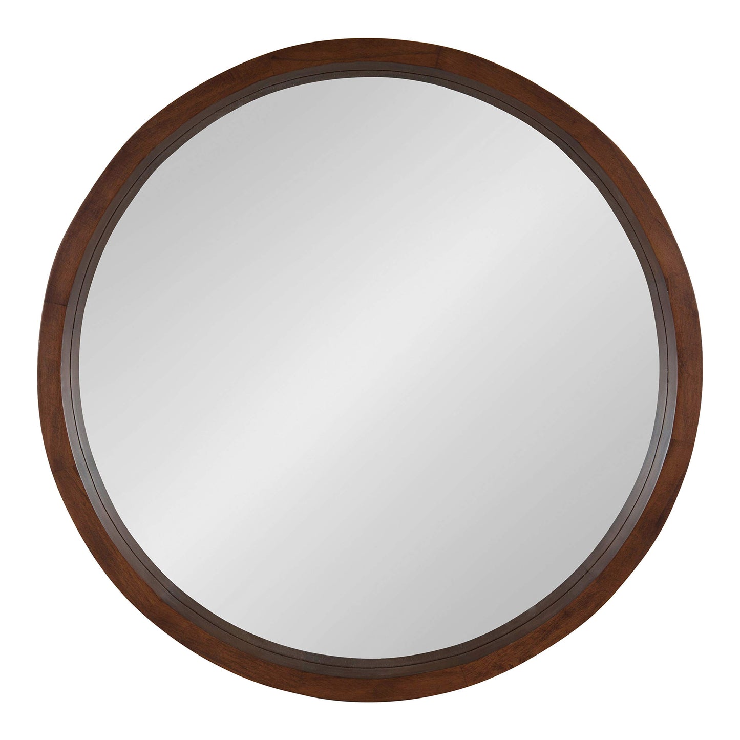 Kate and Laurel Hutton Round Decorative Modern Wood Frame Wall Mirror, 22 Inch Diameter, Walnut Finish