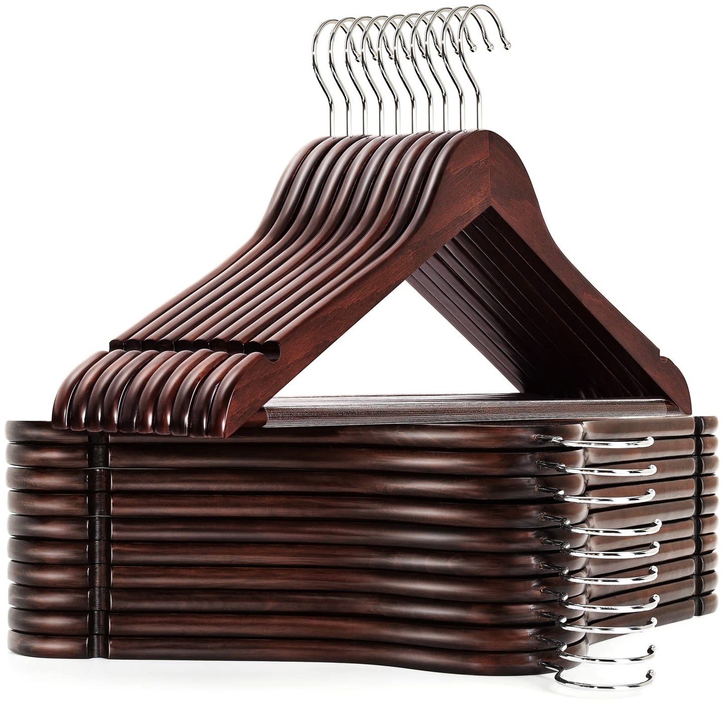 Amber Home 20 Pack Wooden Coat Hangers, Walnut Wood Suit Hangers with Non-Slip Pant Bar, Clothes Hangers for Closet Organization, Shirts, Jackets, Dresses, and Pants (Walnut, 20)