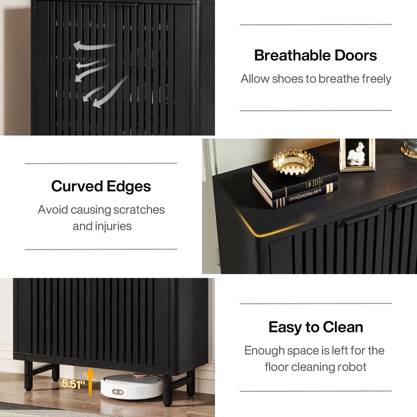 Tribesigns 6-Tier Shoe Cabinet with Louvered Doors, Large Wooden Shoe Storage Cabinet with Adjustable Shelves, Modern Freestanding Shoe Organizer Cabinet for Entryway, Hallway (Black)